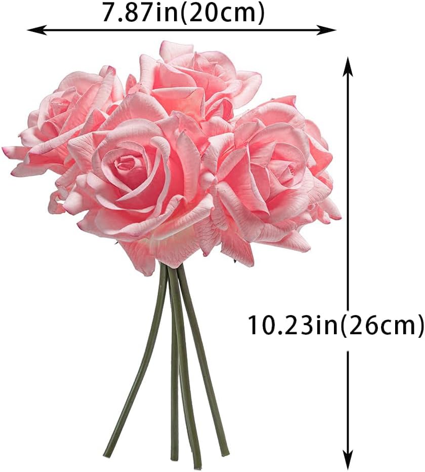 Artificial Roses Single Stem 10pcs Fake Silk Flower Arrangement Bouquet Real Touch for Home Party Wedding Decoration(Deep Pink)