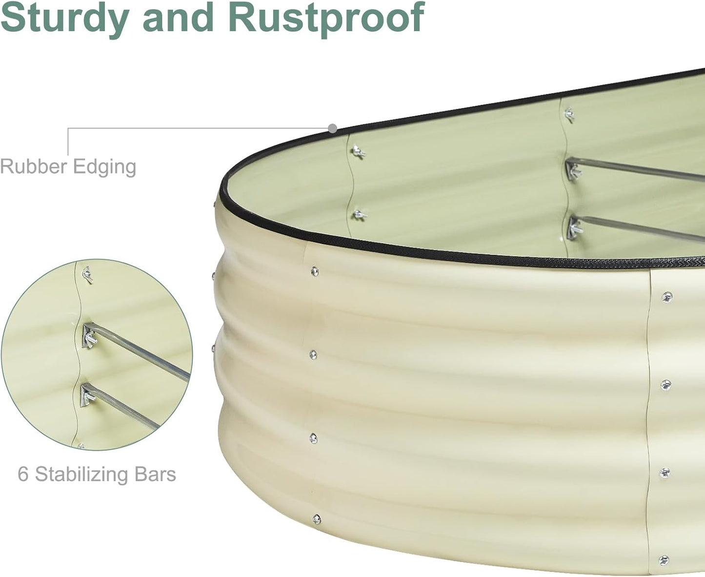 Galvanized Steel Raised Garden Bed 8x2ft Oval - 17" Tall 9-in-1 Modular Planter Box for Vegetables/Flowers, Rust-Proof Metal Outdoor Planters Rubber Edging (White)