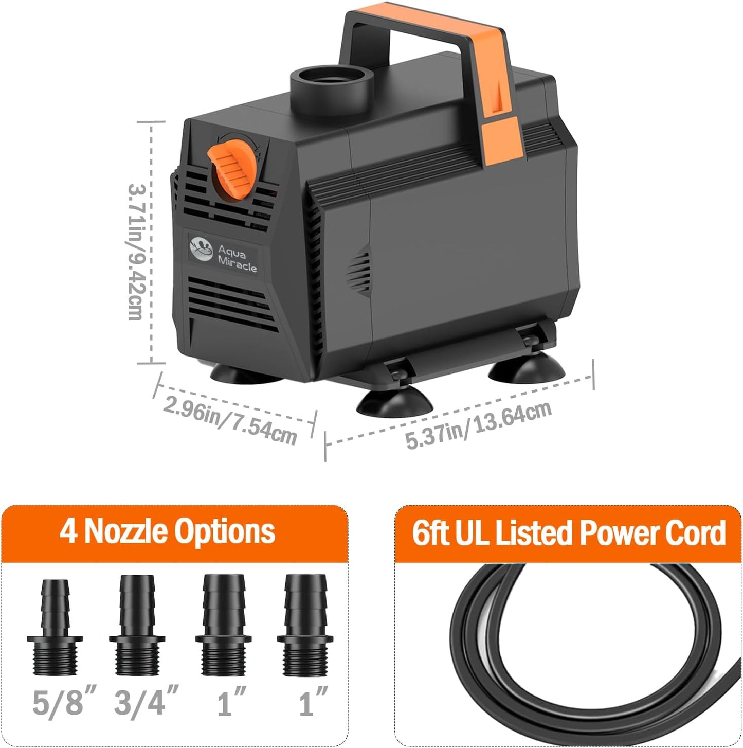 AquaMiracle 880GPH Aquarium Water Pumps (3330L/H, 45W) Fountain Pump Pond Pump Submersible Water Pump with Flow Control for Fountain, Waterfall, Statuary, Filtration, Water feature, Hydroponics