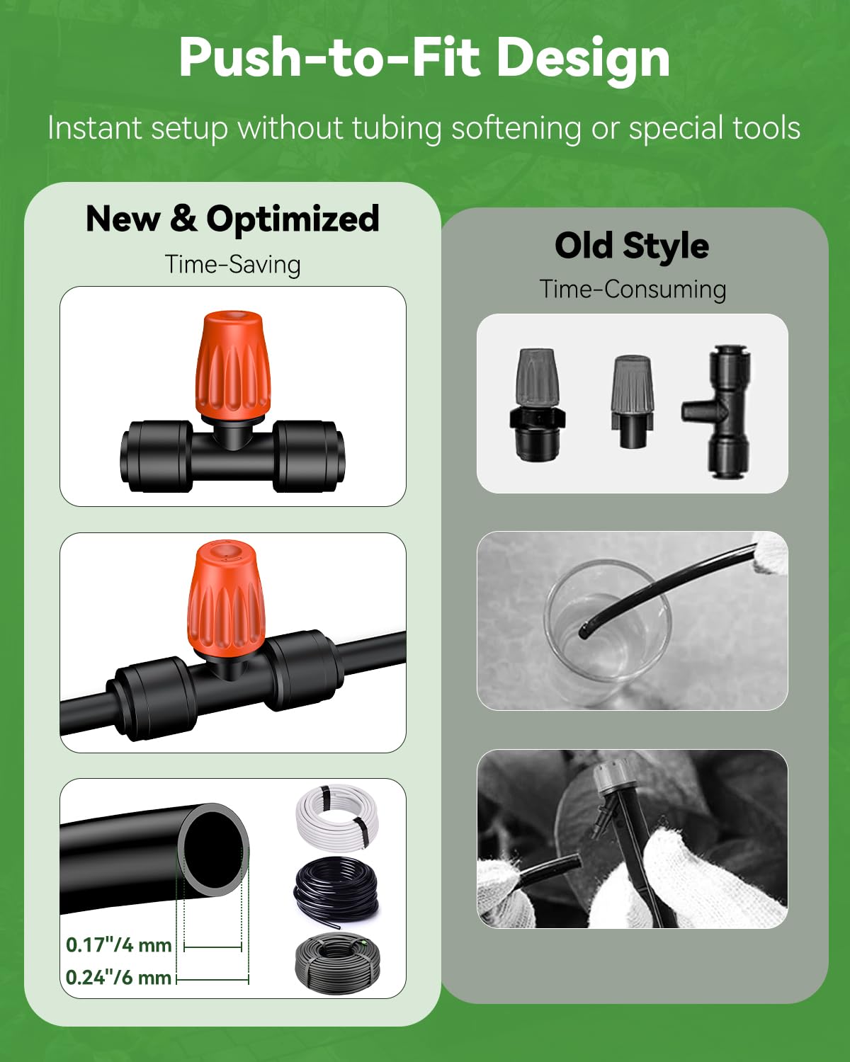 Pawfly 30 Pcs Push-to-Fit Drip Irrigation Spray Emitters for 1/4 Inch Tubing, Tee Misting Atomizing Nozzles Micro Sprayers with Adjustable 360 Degree Water Flow, Irrigation Drippers with End Plugs