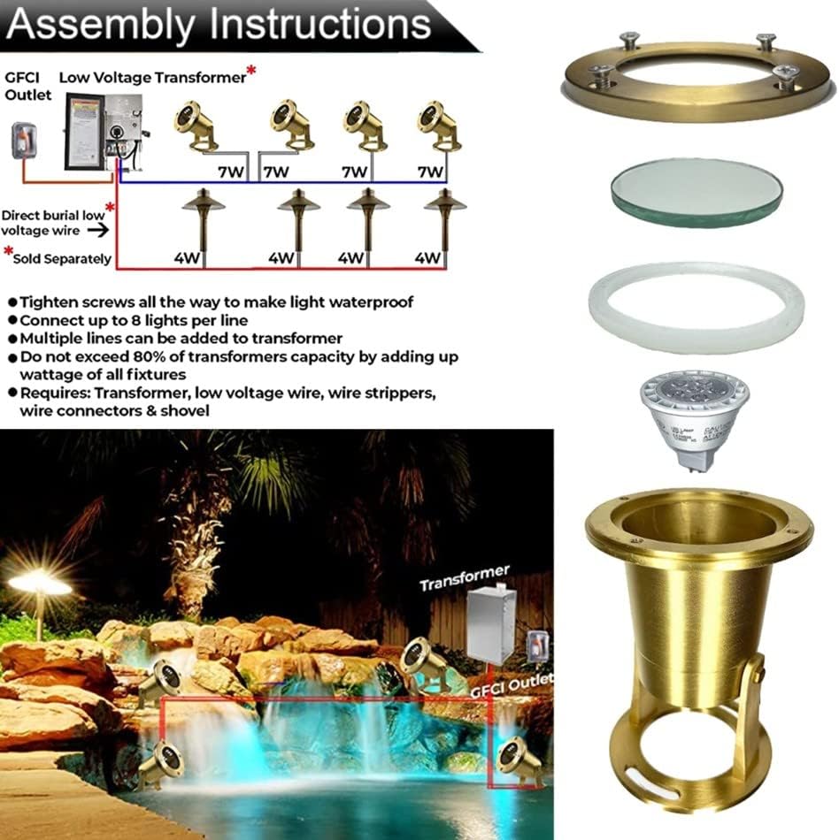 Waterproof Underwater Light 175 Solid Brass 7WMR16 LED Bulb Pond Submersible Waterfall Pool Fountain Light for Beautiful Bright Long Lasting Home Garden Patio Pool