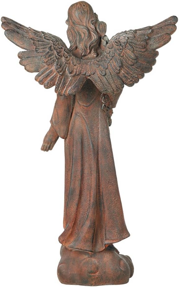John Timberland Large Tall English Tudor Angel Garden Statue Sculpture Catholic Religious Holy Decor Outdoor Garden Front Porch Patio Yard Outside Home House Iron Rust Finish Resin 41 1/2" High