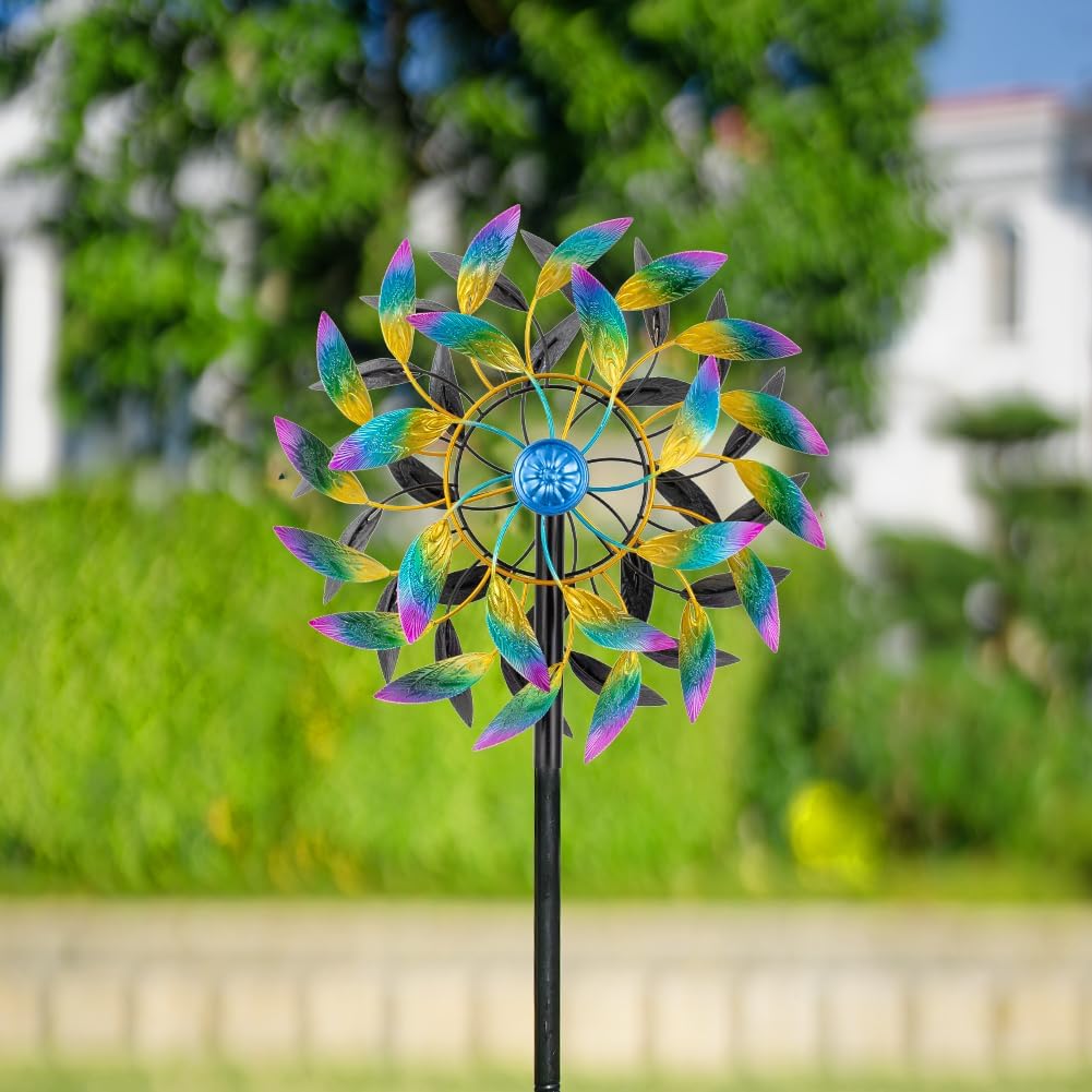 DREAMSOUL 360° Wind Spinners Outdoor with Metal Stake, Kinetic Two-Way Wind Spinners for Yard and Garden Decor (63 * 13 Inches)