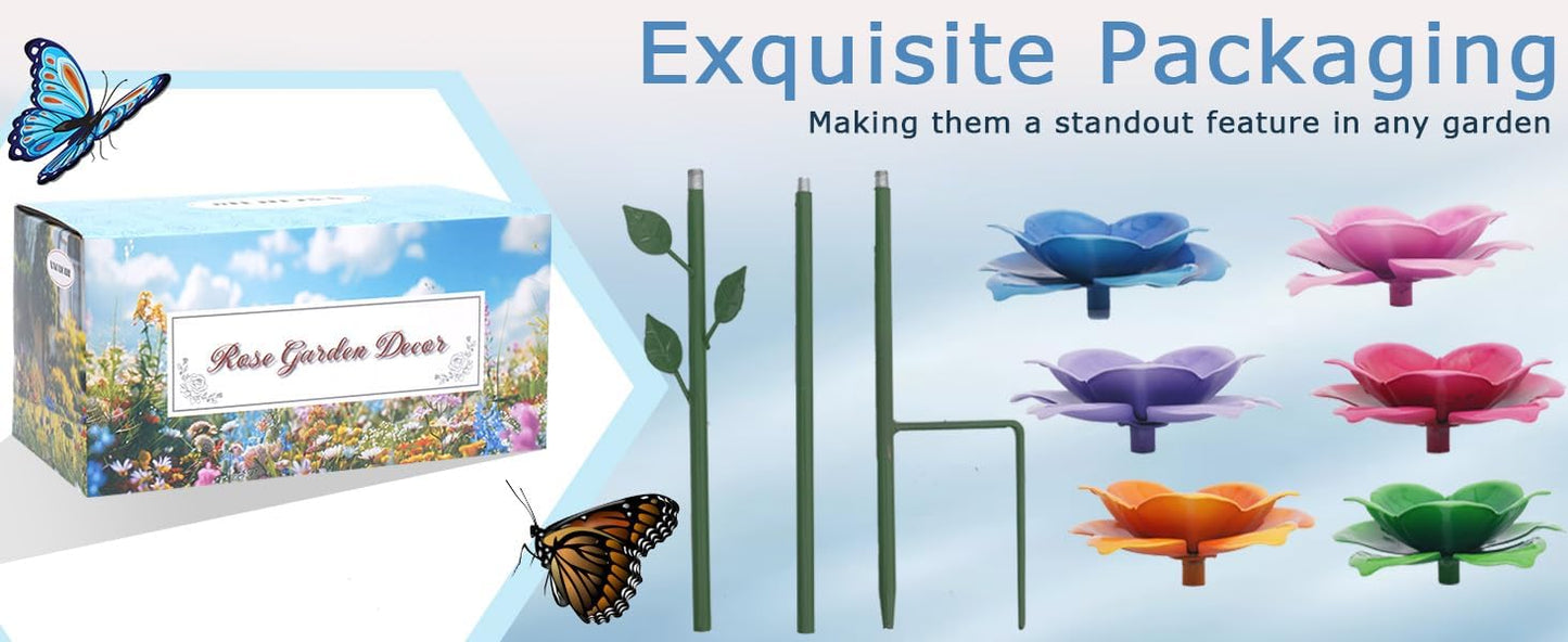 Bee Watering Station, Butterfly Feeder, Metal Bee Water Feeder with Flower Design,Elegant Outdoor Rose Yard & Patio Decoration (6PCS)