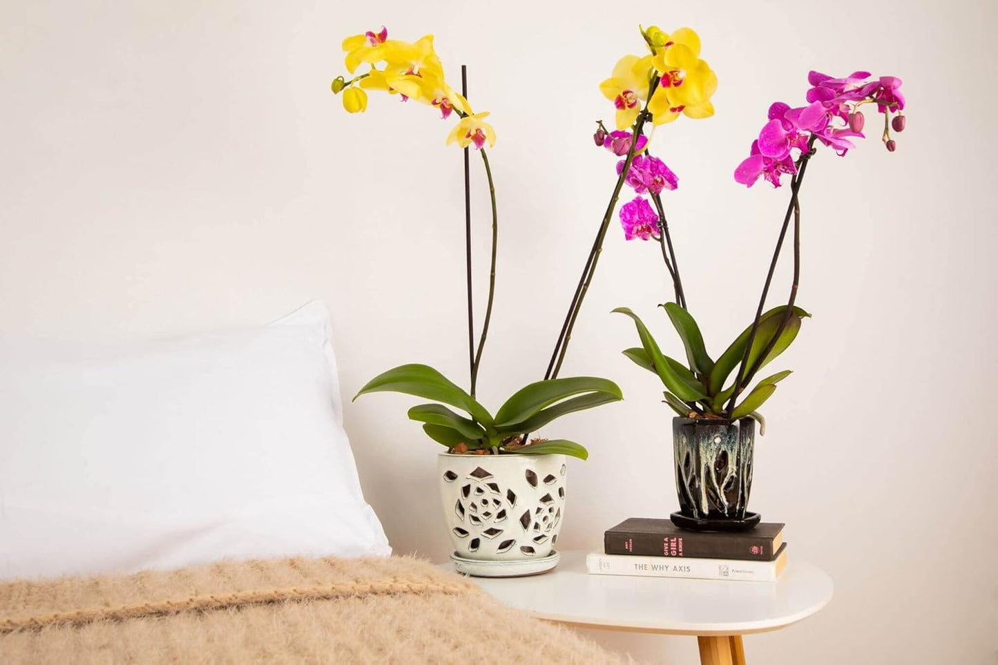 rePotme Orchid Pot - 5 inch Floral Cutout Ceramic Orchid Pot with Holes (Creamy Chestnut) - Includes 5 inch Slotted Pot Liner