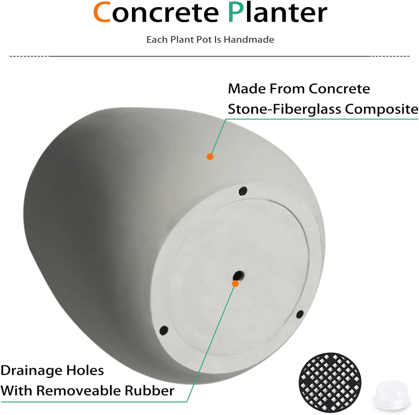 Oval Concrete Planters for Outdoor Plants, Large Tall Cement Flower Pots Indoor for Garden, Front Porch, Patio (Gray, 18.5 inch)