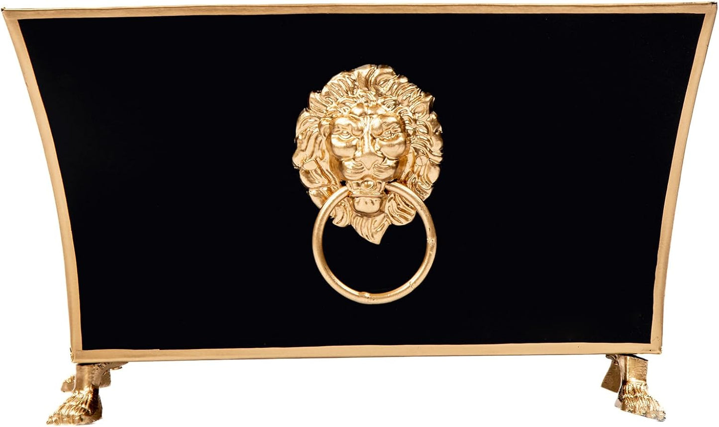 Jaye's Studio Paws and Claws Regency Fluted Rectangular Cachepot, Black Metal Planter with Gold Trim, Flower Centerpiece Planter, Boho Indoor Plant Pot, Black Home Decor, 12 Inch