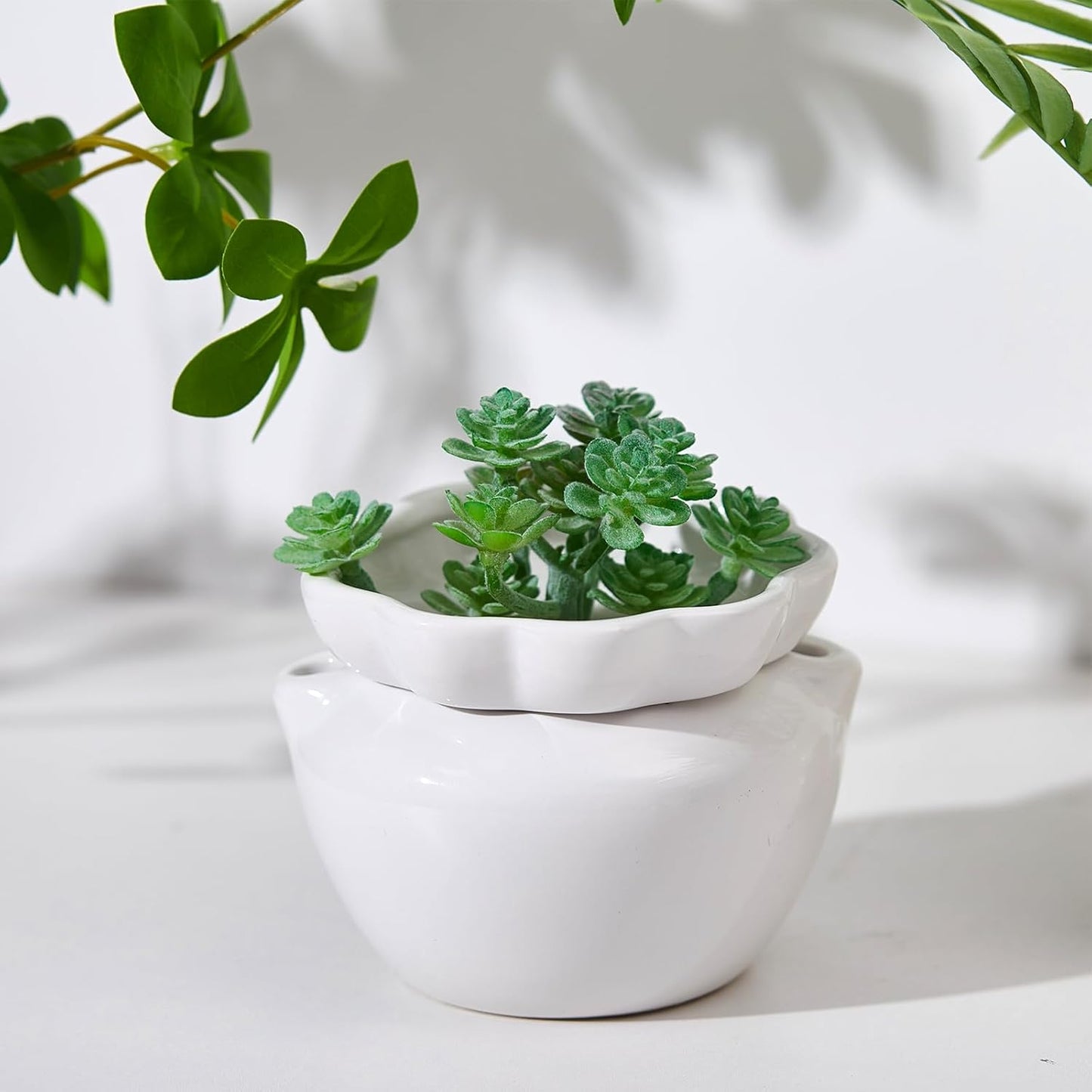 4 Set 4 Inch African Violet Pots Self Watering White Ceramic Planter Highly Absorbent Inner Planter Pot for Indoor Plants Plant Lovers Ideal Plant Pot Thriving Plant Flower Maintenance