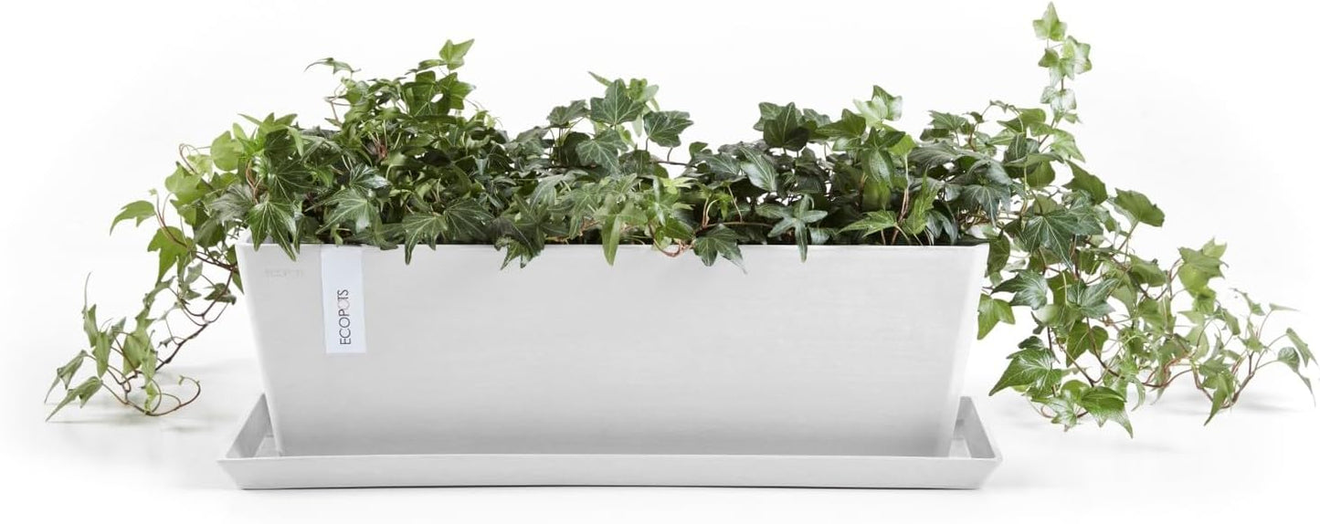 Ecopots Bruges Durable Modern Rectangular Indoor/Outdoor Recycled-Based Composite Flower Pot Planter, Pure White, 17.75"