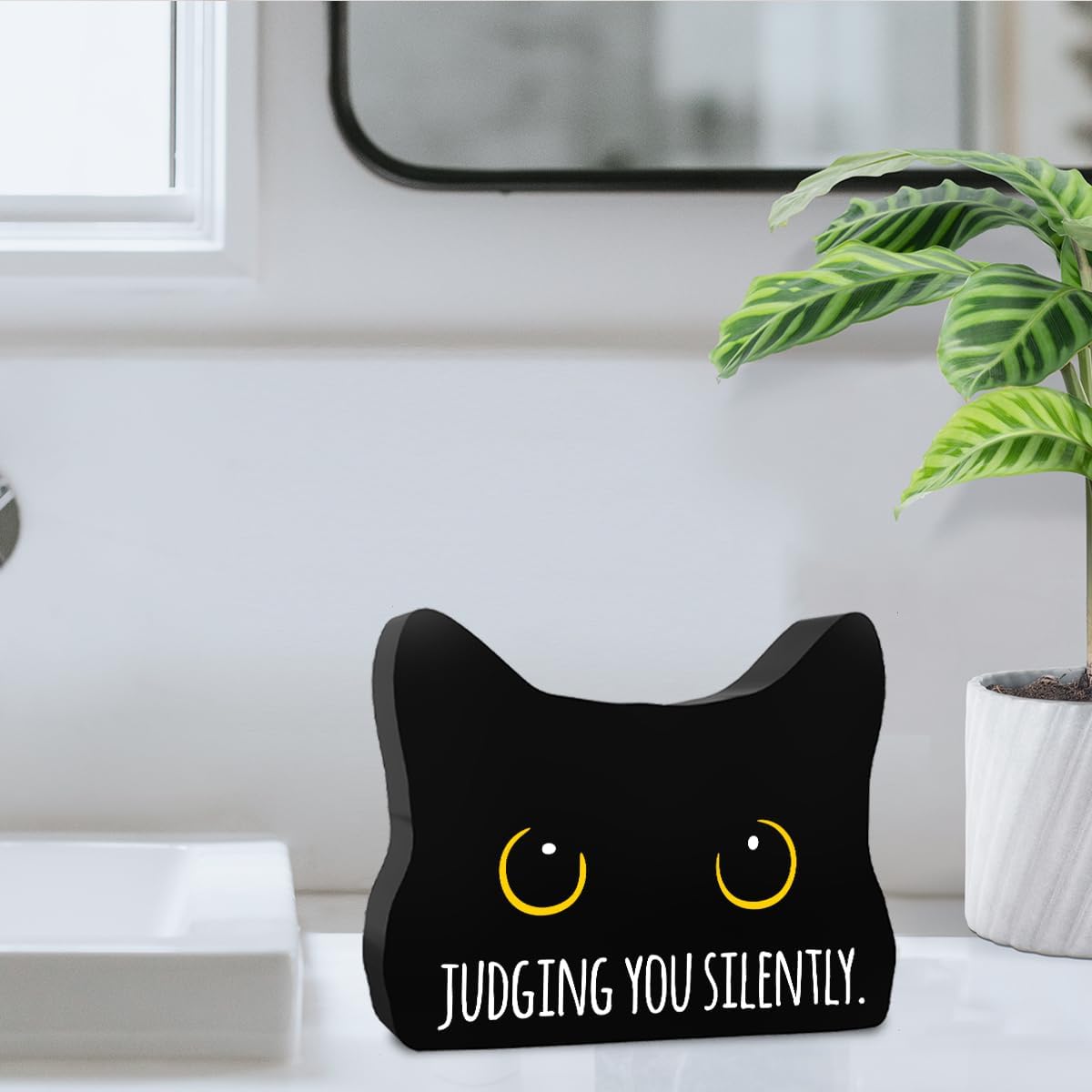 Judging You Silently Funny Bathroom Acrylic Decor Sign Black Cat Decor Cat Decor for Home Bathroom Cat Lover Gifts For Women Men