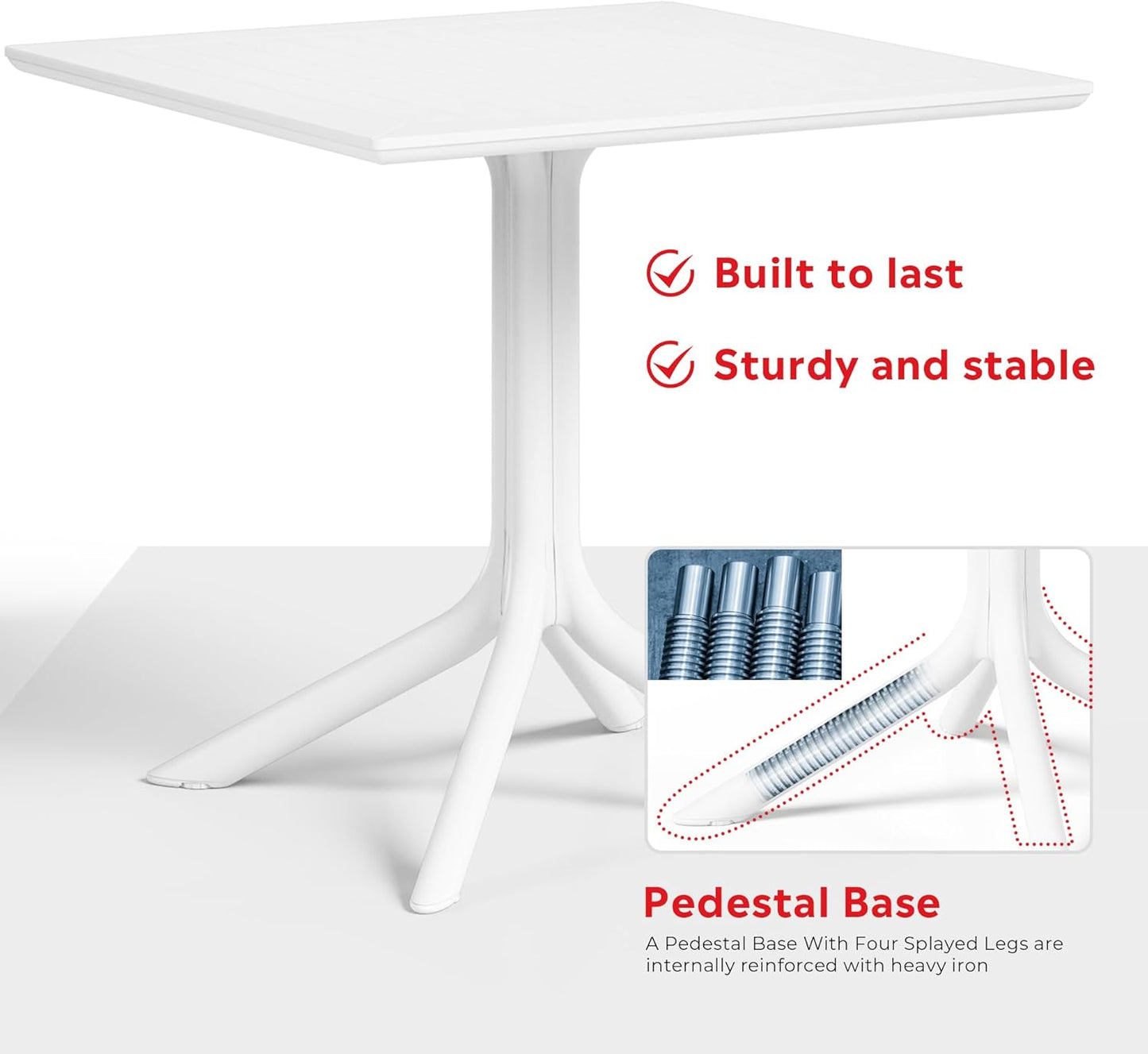 5-Piece Outdoor Dining Set, HDPE Patio Square Bistro Table and Stackable Chairs Sets for 4, Patio Furniture All Weather for Backyard Poolside, White