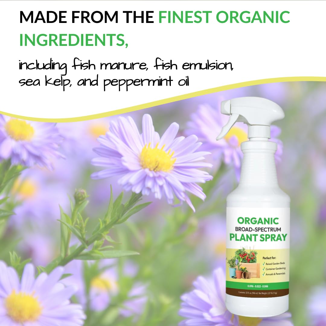 Organic Broad Spectrum Plant Spray - Liquid Plant Food in a Spray Bottle (Foliar Fertilizer) | Use on All Outdoor Plants Including: Vegetables, Herbs & Flowers | No Mixing Required (32oz)