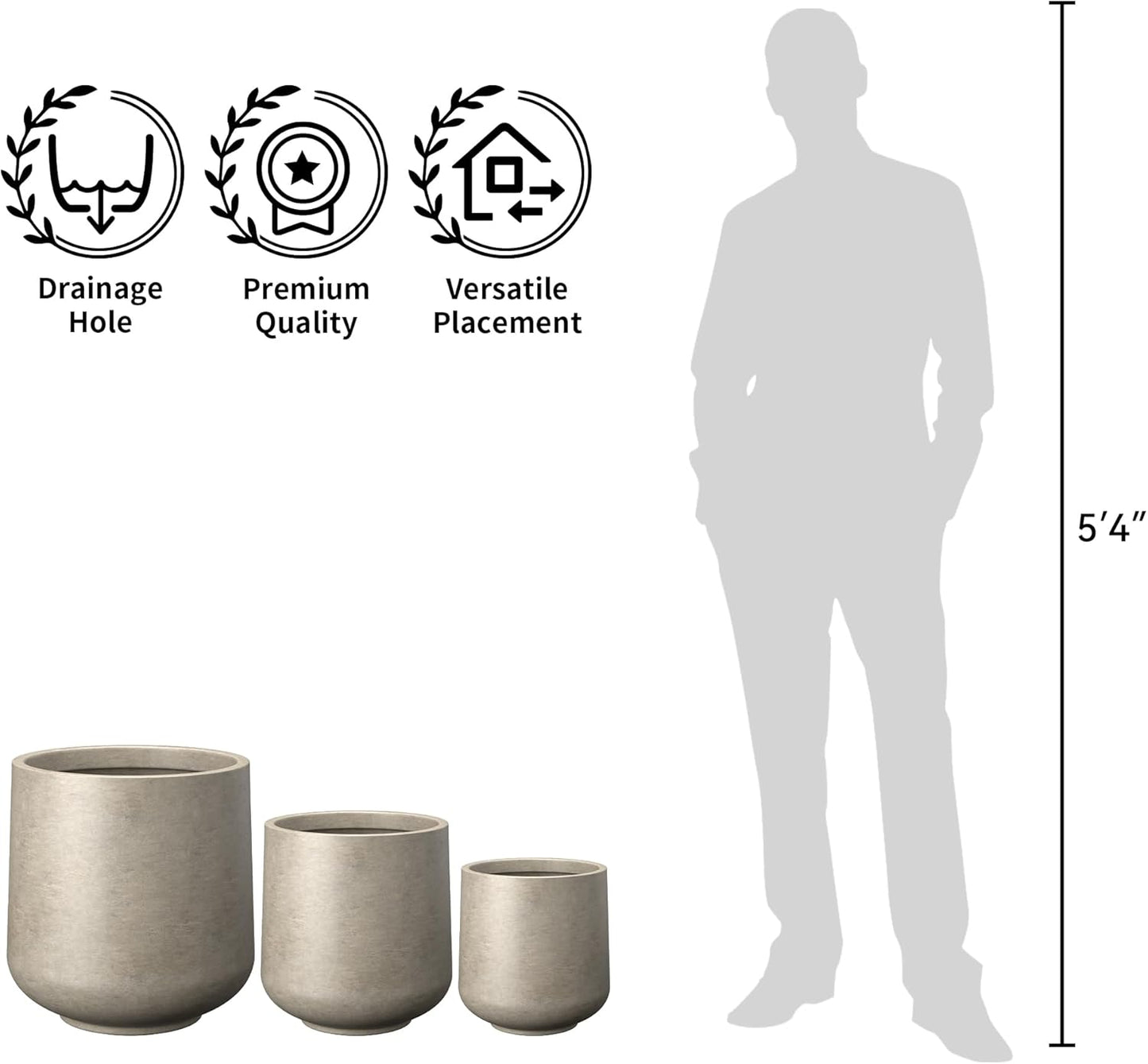Kante 15.3" Dia Round Concrete Planter, Outdoor Indoor Large Plant Pots Containers with Drainage Hole and Rubber Plug for Home Garden Patio, Buff Concrete