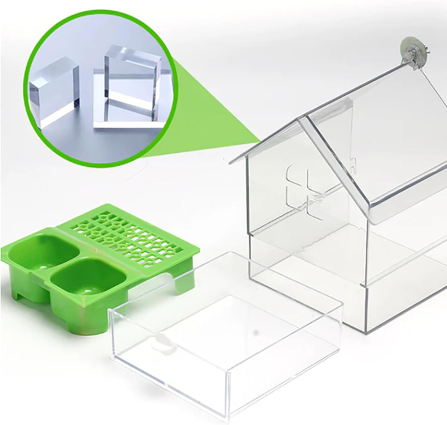 Ziveseller/Sowhathow Pull-Out External Parrot Feeder, Parrot Feeder Parakeet House Bird Bath Transparent Dish Water, Hanging Wild Bird Seed with Squirrel Proof Tray (Mix*2)