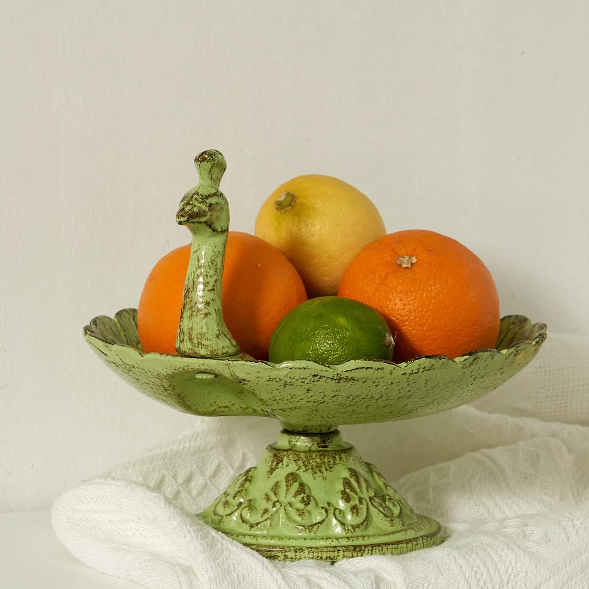 Cast Iron Bird Baths for Outdoors,Cast Iron Bird Feeder, Metal Bird Bath,Vintage Peacock Shape,Home Garden Lawn Yard Table Decorations(Light Green)