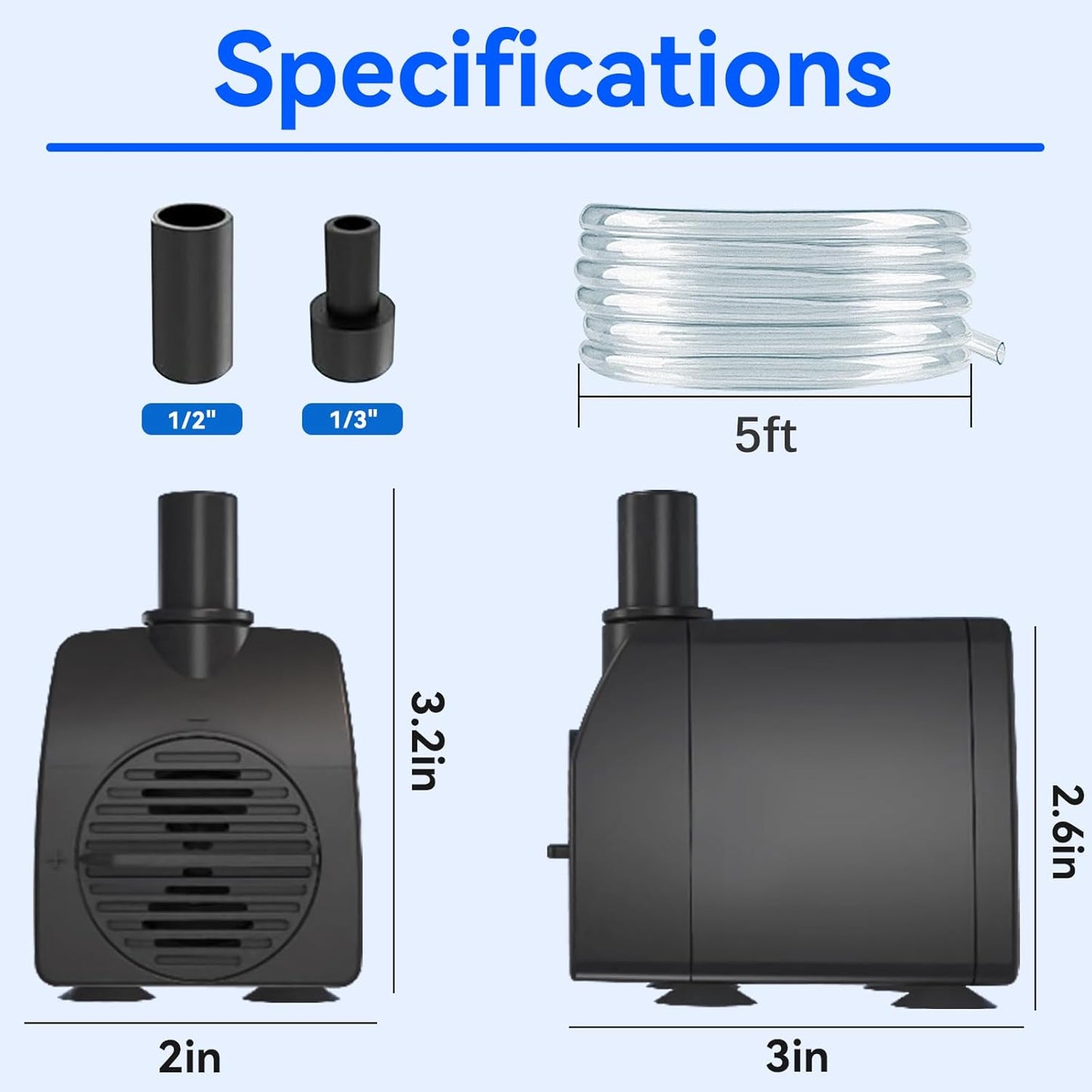 Submersible Pump 200GPH with AUTO-Shut-Off 5.2ft High Lift for Fountains, Hydroponics, Ponds, Aquariums & More