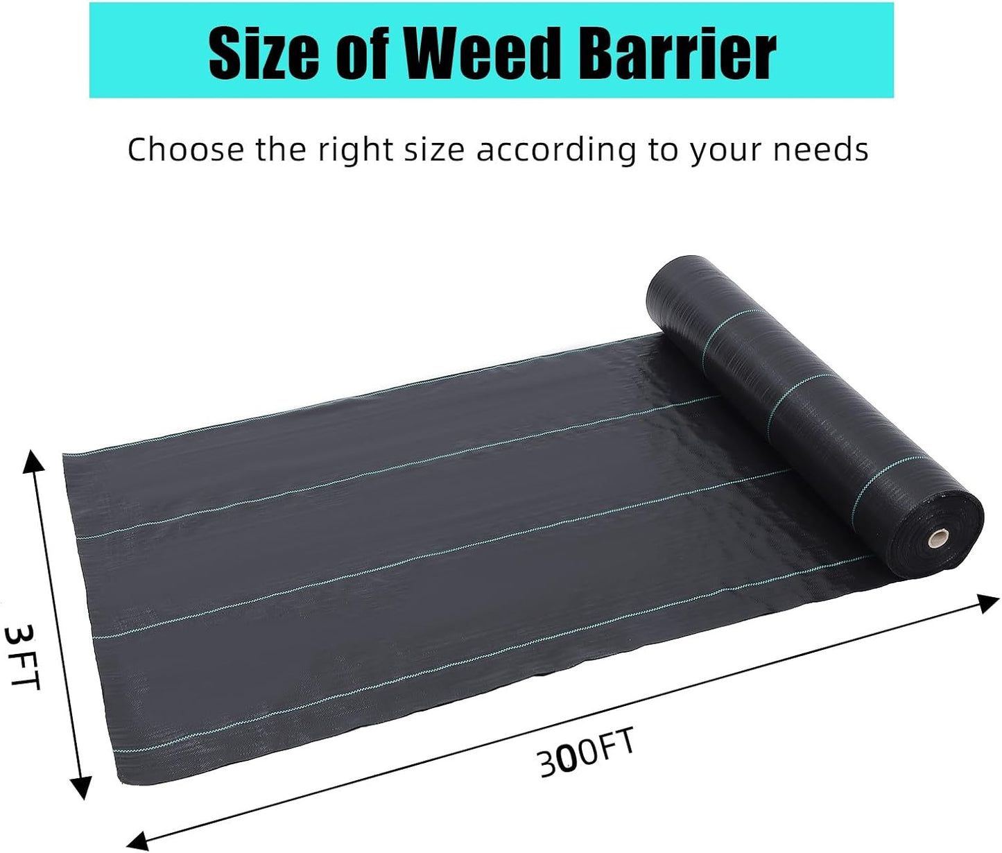Broadfashion 3ft x 300ft Premium Weed Barrier Landscape Fabric, 3.24 oz Heavy Duty, Weed Control Fabric, High Permeability, Good for Flower Bed, Driveway Fabric and Ground Cover