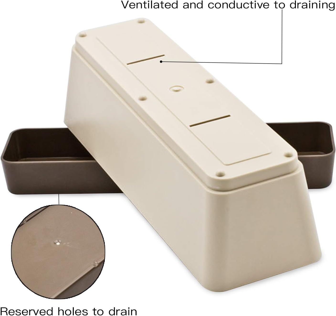 Lainrrew 3 Pack Window Box Planters, 12 Inches Rectangular Planter Plastic Flower Box Plant Pots Plant Containers with Tray for Balcony, Windowsill, Garden, Home Office Outdoor Decoration (Coffee)