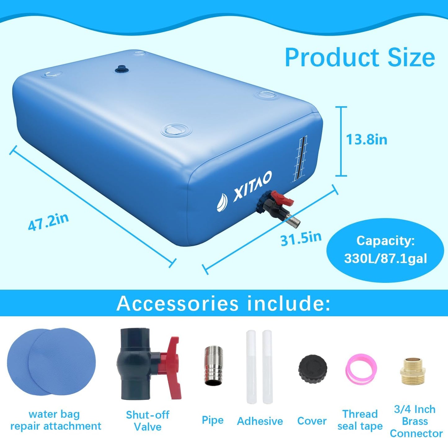 XITAO 87Gal Large Capacity Water Storage Bladder Containers w/Water Level Indicator Portable Foldable Emergency Water Tank Bag for RVs, Drought Resistance, Fire Prevention, Agricultural Irrigation