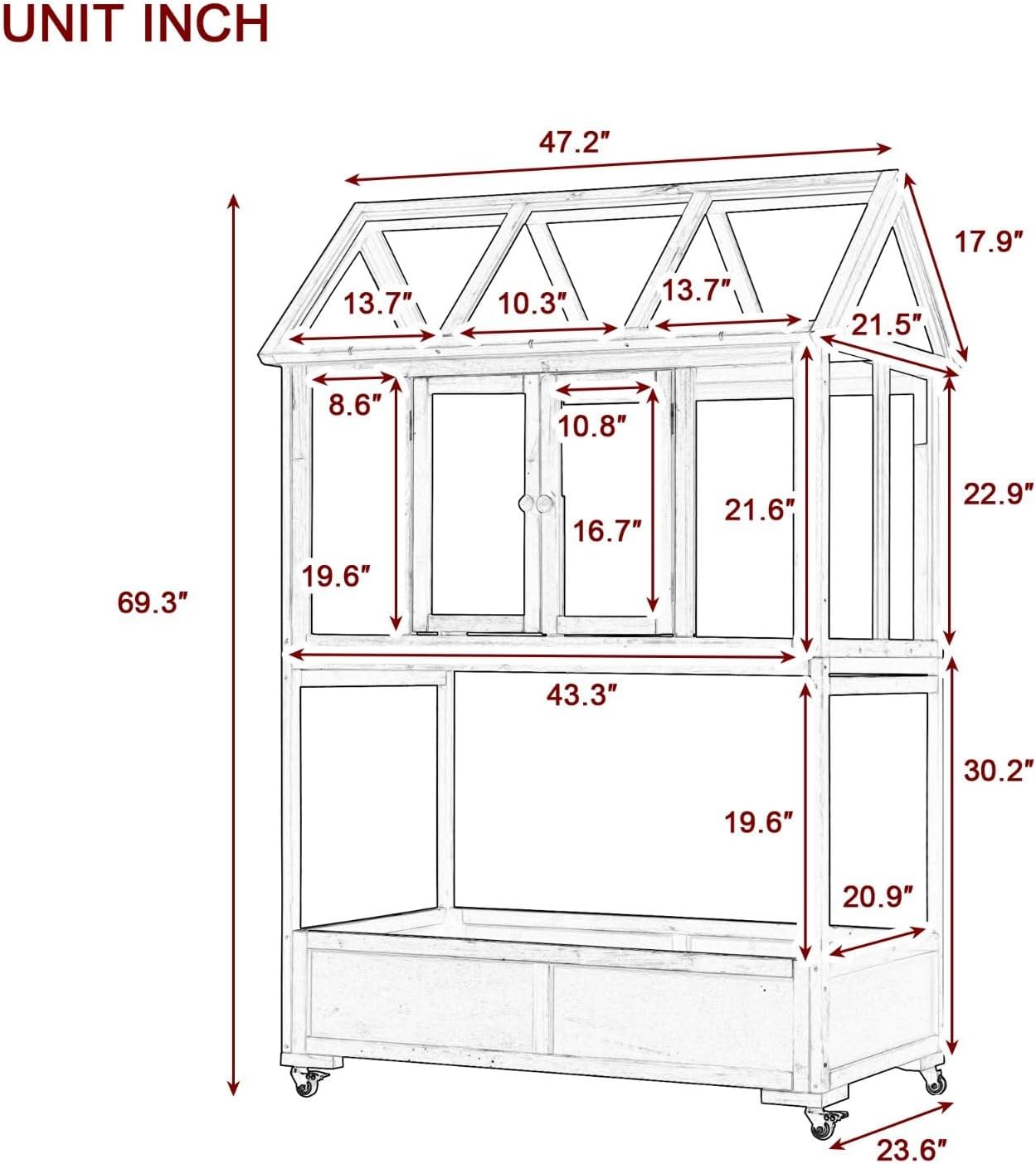 Wooden Cold Frame Greenhouse with Wheels, Portable Fir Garden Plant House with Storage Box, Openable Roof for Seedlings, Herbs, Winter Crops, Perfect for Patio, Balcony, Garden