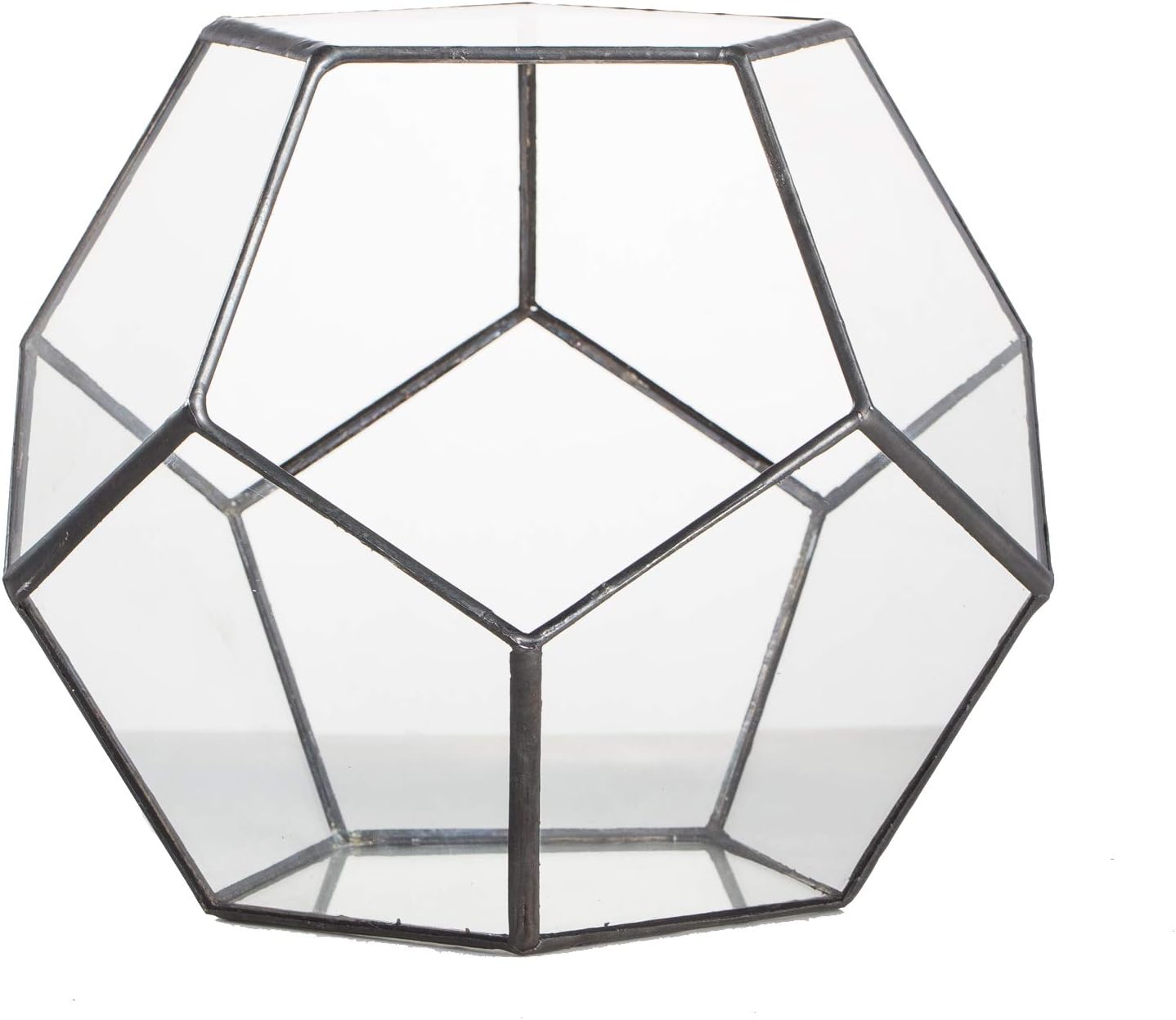 NCYP Small Open Terrarium Planter - 6.89" x 6.89" x 5.9" Pentagon Geometric Glass Container Pot for Succulents, Air Plants - Home Garden Tabletop Miniature Decor, Black (No Plants)