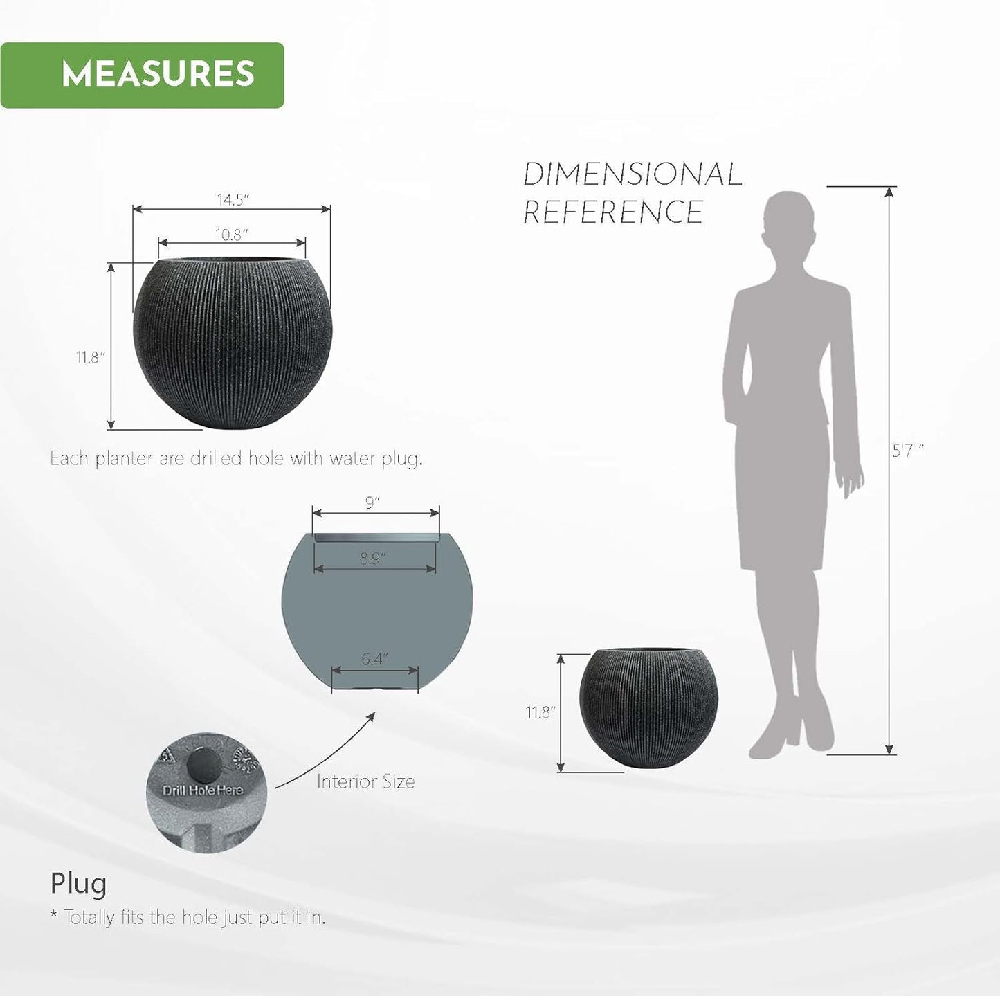 11.8 H x 14.5" Dia (10" Pot Opening) Plastic Round Black Planters for Outdoor Plants, Resin Flower Pot for Indoor and Outdoor Plants, Plant Pot with Drainage Holes and Plug for Home Patio Garden