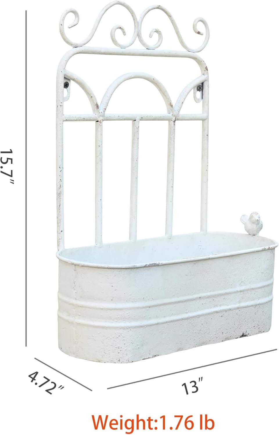 Rustic Metal Wall Planter Country Garden Wall Hanging Mount Vase Pocket Outdoor Vintage Hanging Pot Farmhouse Wall Decor for Plants Flowers (White)