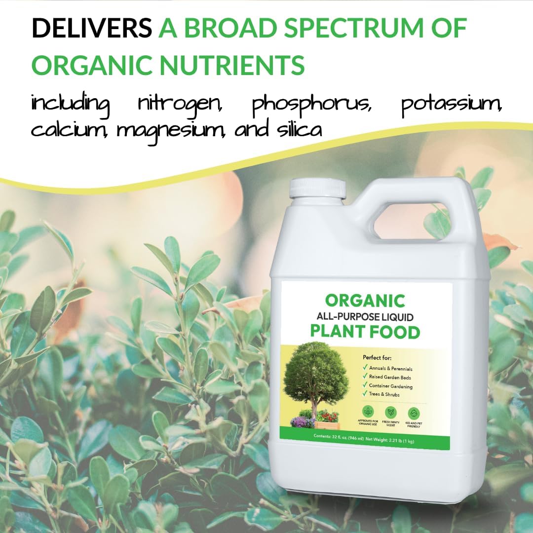 Organic All-Purpose Liquid Plant Food Pump Bundle: for Outdoor Plants, Flower Beds, Veggie Gardens, Container Gardening | Concentrated Liquid Fertilizer Alternative (1 Gallon + Pump, Mixes to 128G)