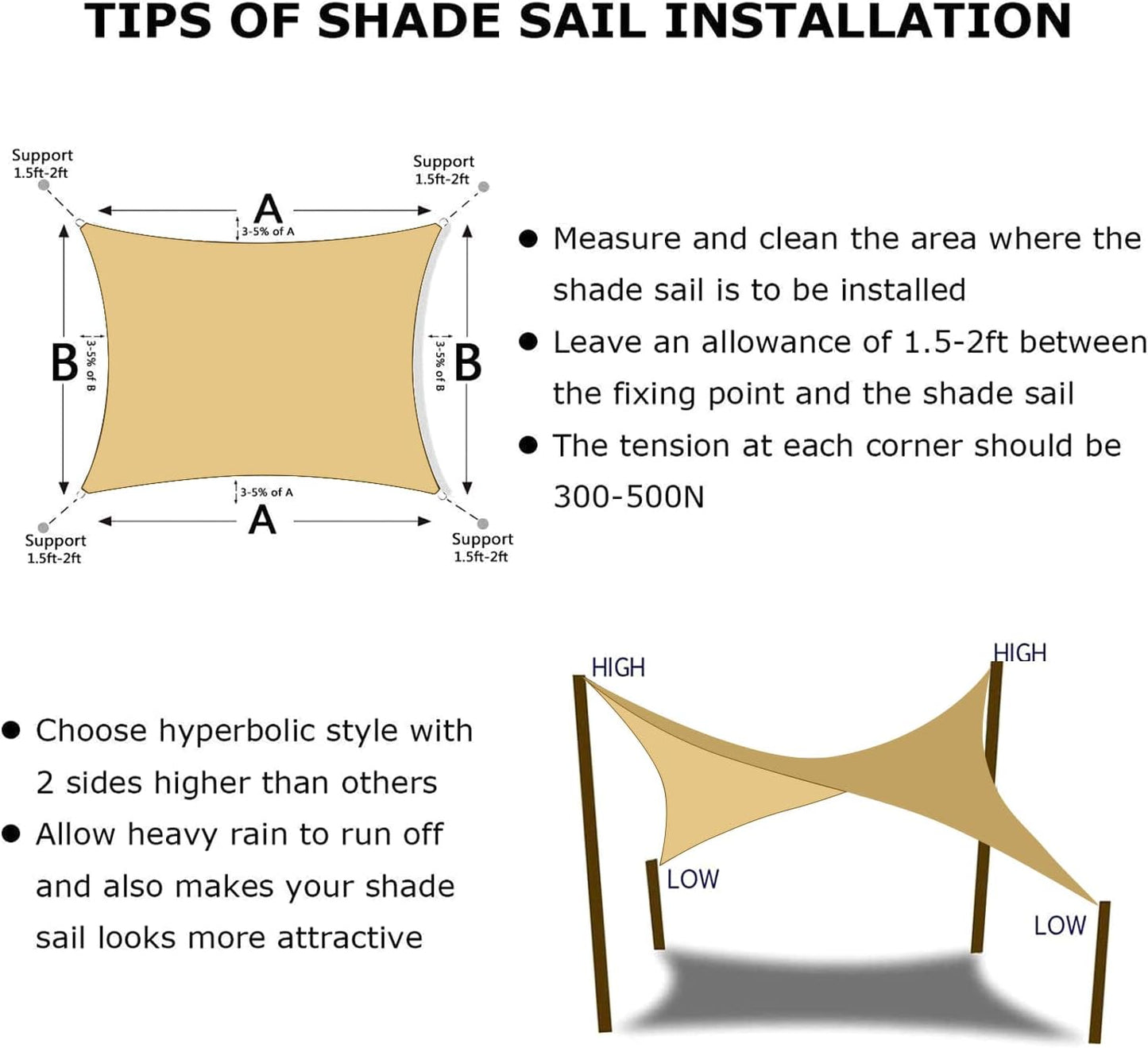 KANAGAWA 10'X13' Sand Custom Size Sun Shade Sail Rectangle UV Block Canopy Cover for Patio Backyard Lawn Garden Outdoor (Customized Available)