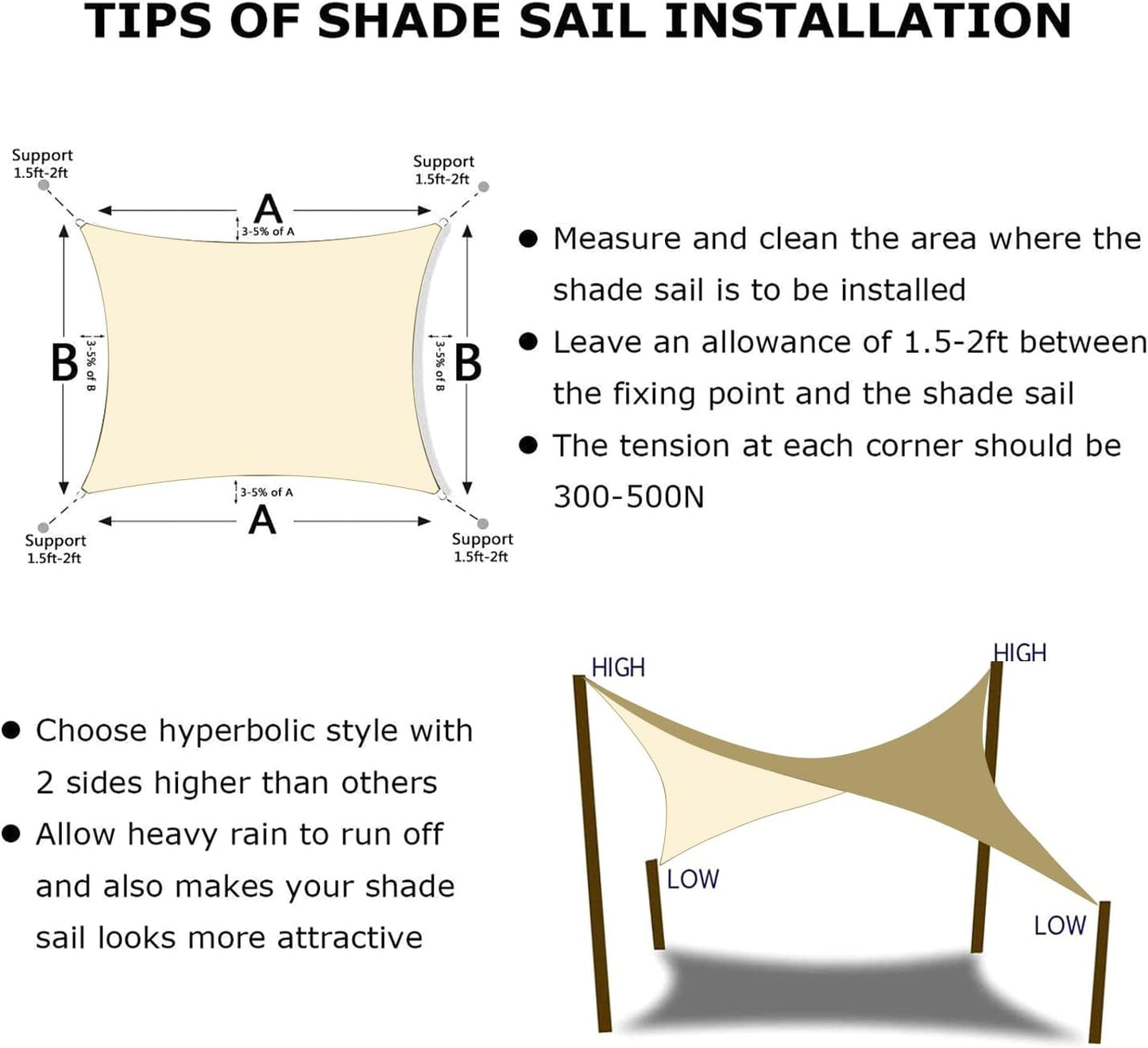 KANAGAWA 6'X14' Cream Custom Size Sun Shade Sail Rectangle UV Block Canopy Cover for Patio Backyard Lawn Garden Outdoor (Customized Available)