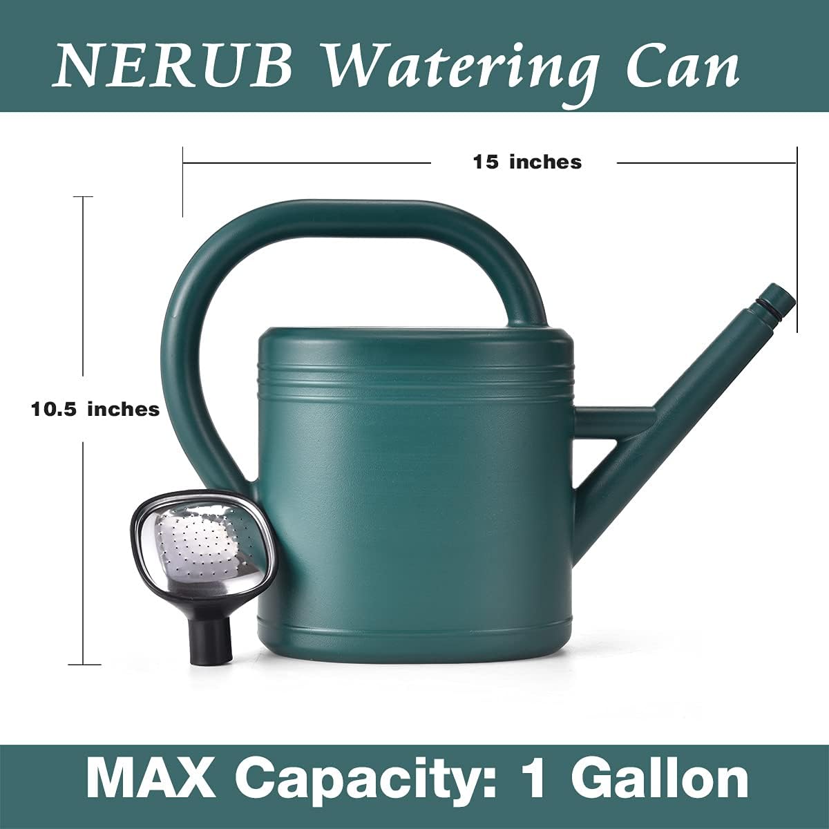Watering Can 1 Gallon for Indoor Plants, Garden Watering Cans Outdoor Plant House Flower, Gallon Watering Can Large Long Spout with Sprinkler Head (Green)