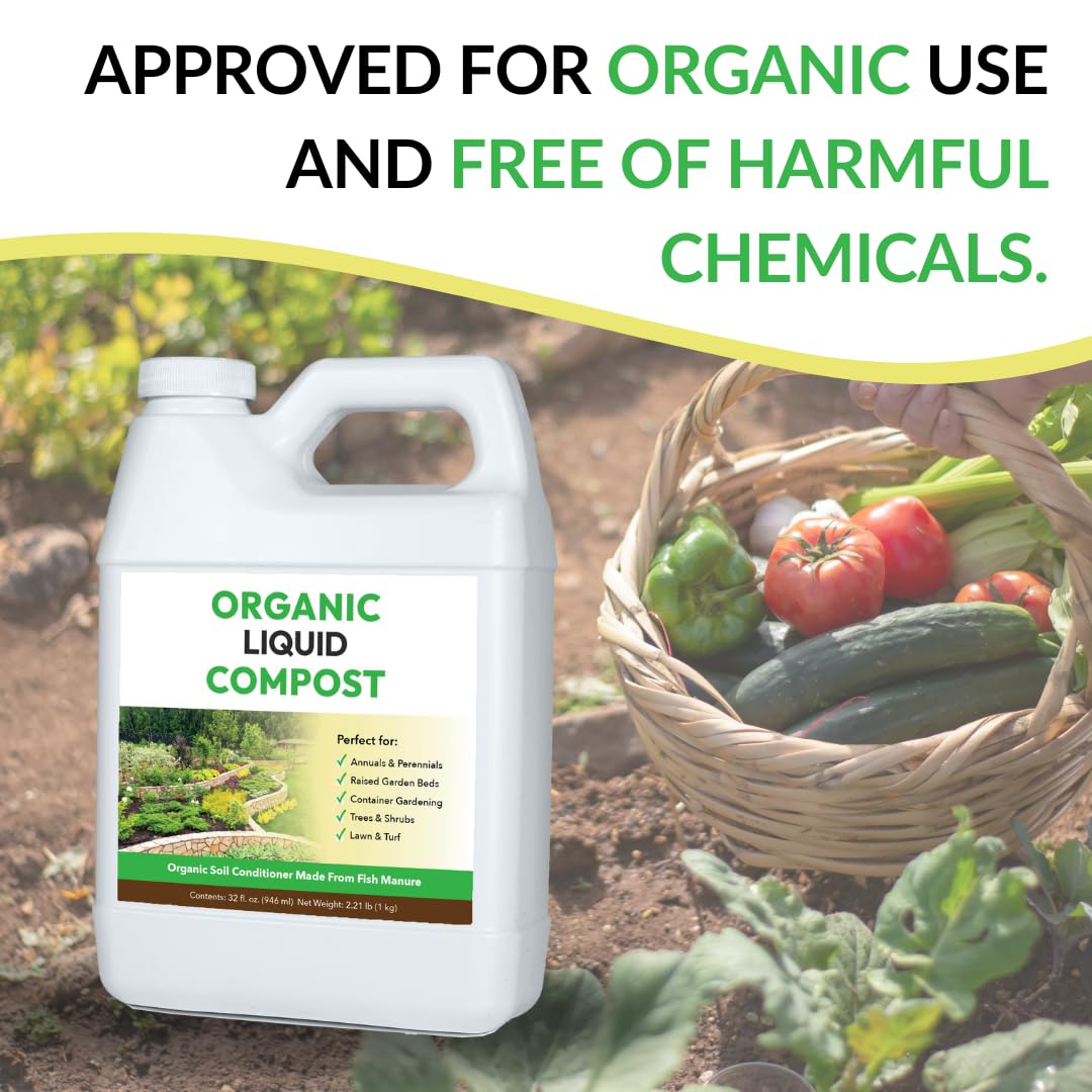 Organic Liquid Compost: Fast-Acting Alternative to Messy and Smelly Composting | Perfect for Brewing Compost Teas (32oz, Treats Up to 5,000 Sq.Feet)