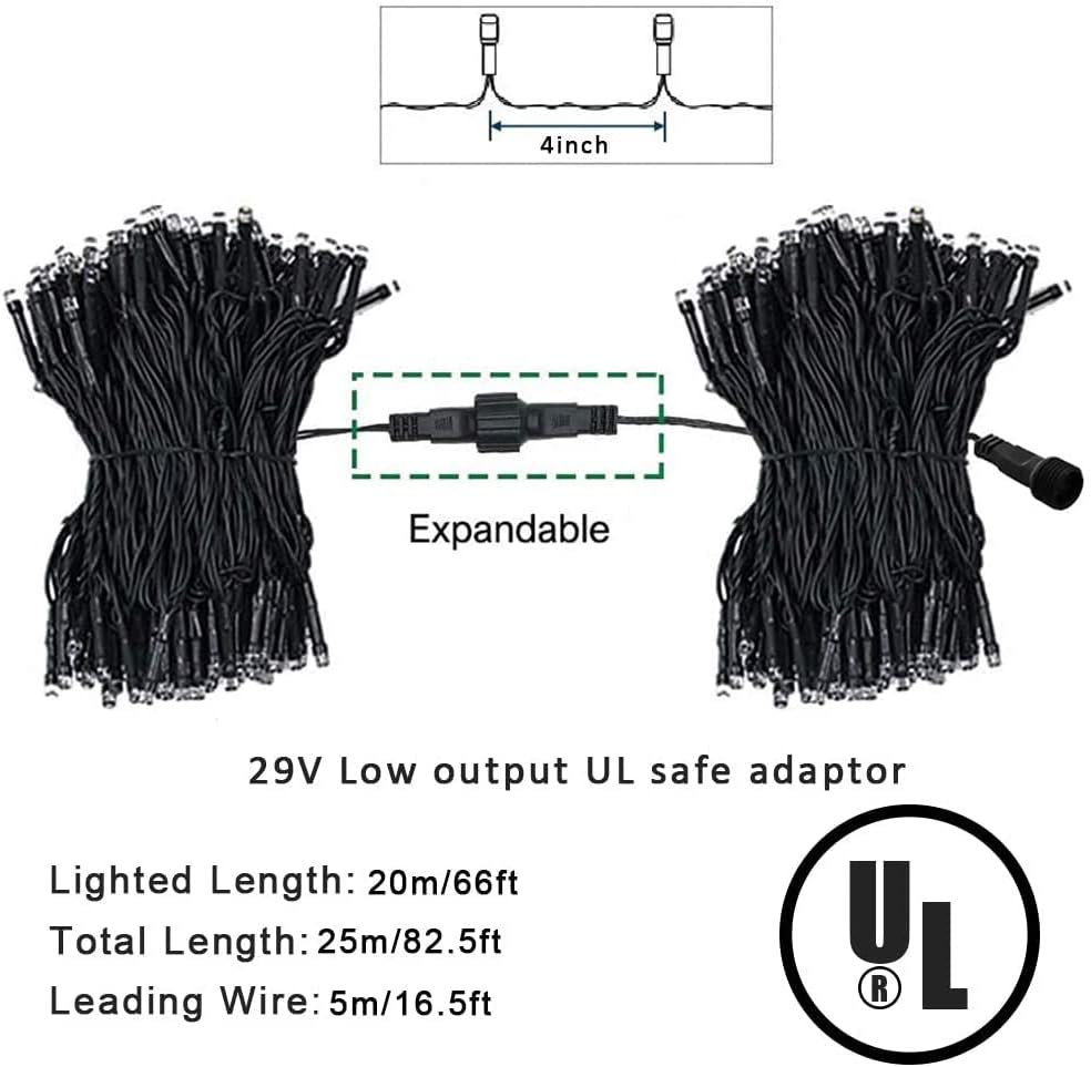 weillsnow 66 FT 200 LED Christmas Lights, Plug in Connectable Green Wire Fairy Lights with 8 Twinkle Modes, Outdoor Waterproof Christmas Lights for Garden Patio Wedding Decorations (Multicolored)