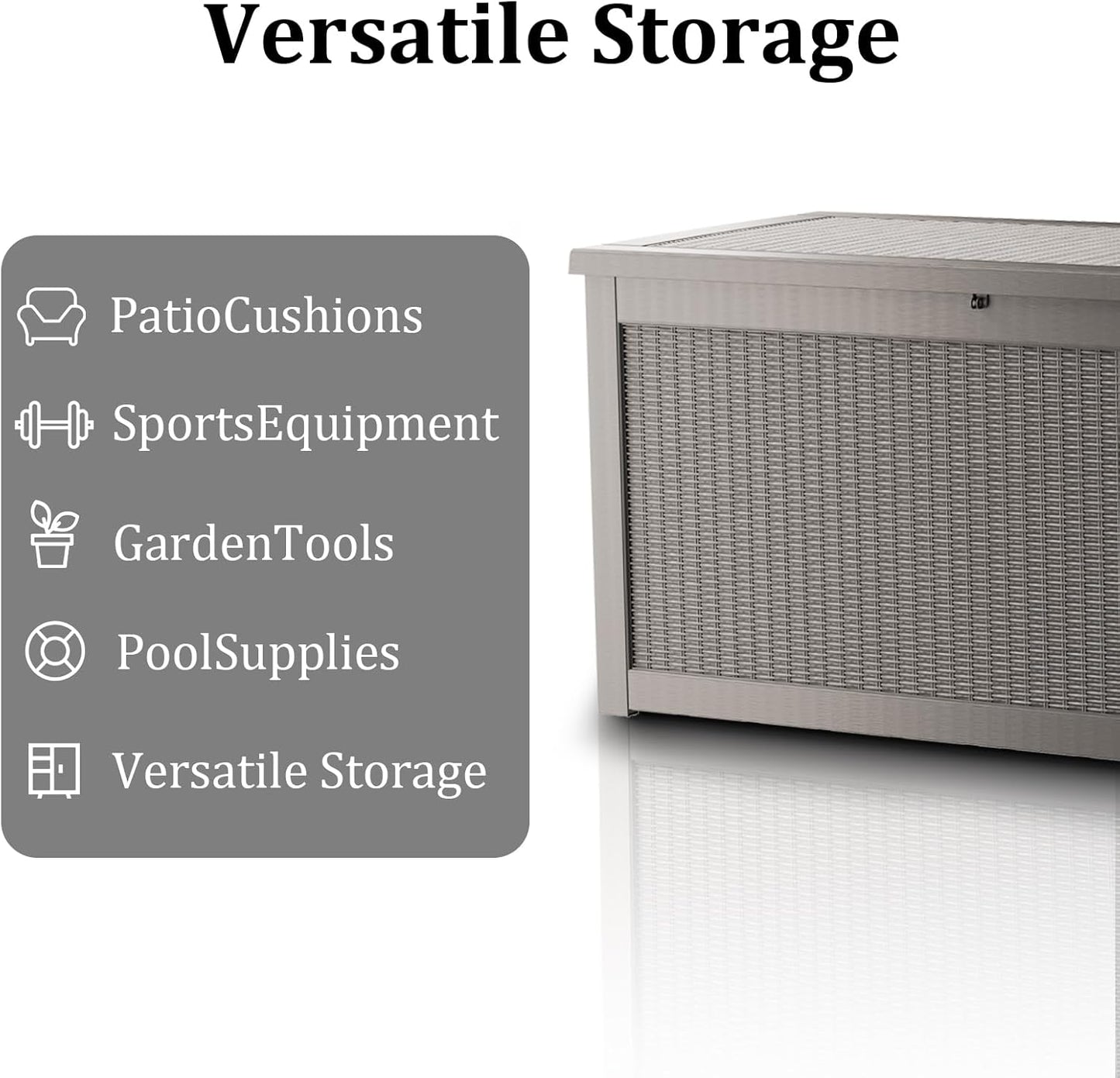 320 Gallon Waterproof Deck Box, Lockable Resin Storage Box for Patio Furniture Cushions Garden Tools and Outdoor Delivery Storage, Coffee