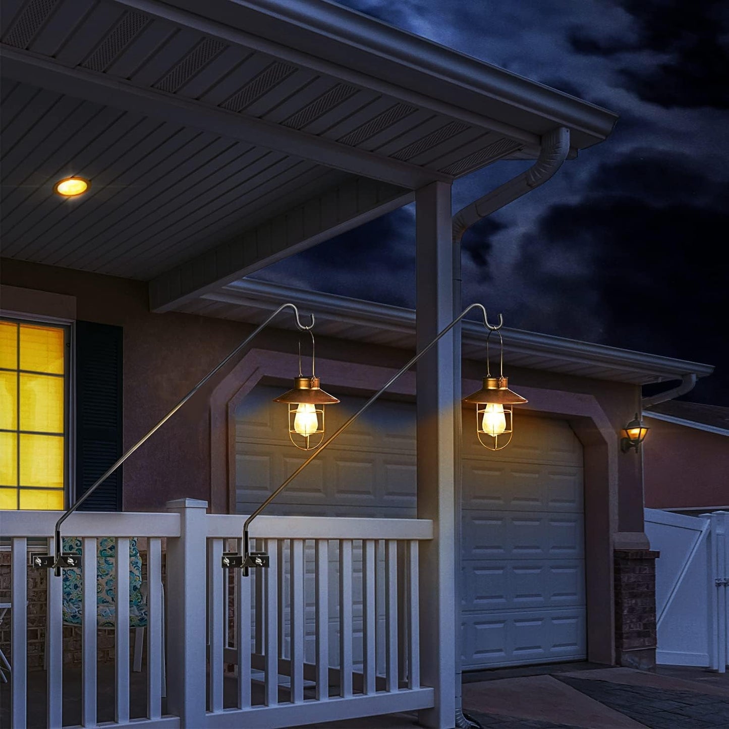 2 Packs Extended Fence Deck Heavy Duty Bird Feeder Hook, 360 Degree Rotary and Length Adjustable Plant Bracket for Bird Feeders Planters Suet Baskets Lanterns Wind Chimes and More