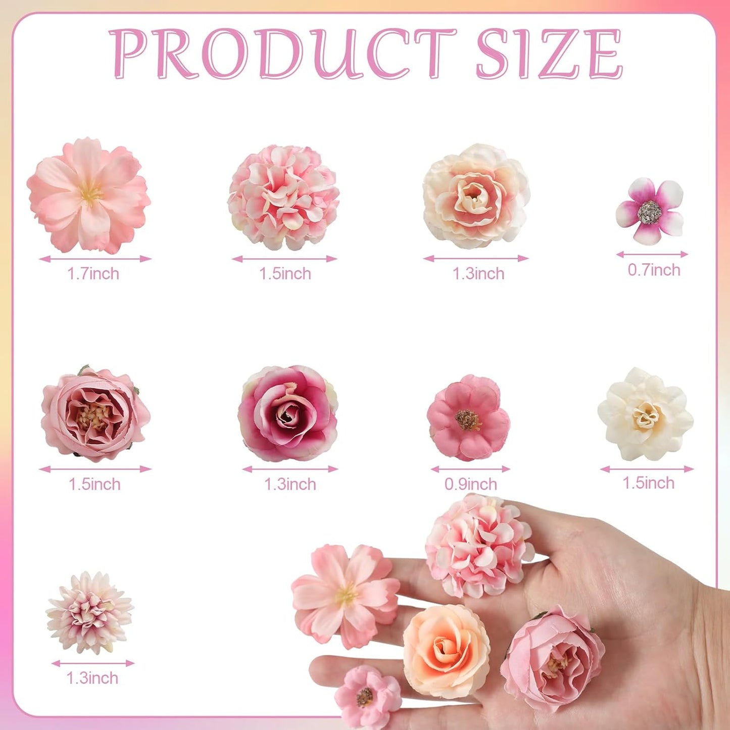 Faux Flower Heads Mini Charming Color Artificial Flower Heads Fake Peony Daisy Rose Flowers Multicolor Small Silk Daisy Flower Heads for Craft Garland Wedding Party DIY Home Decoration