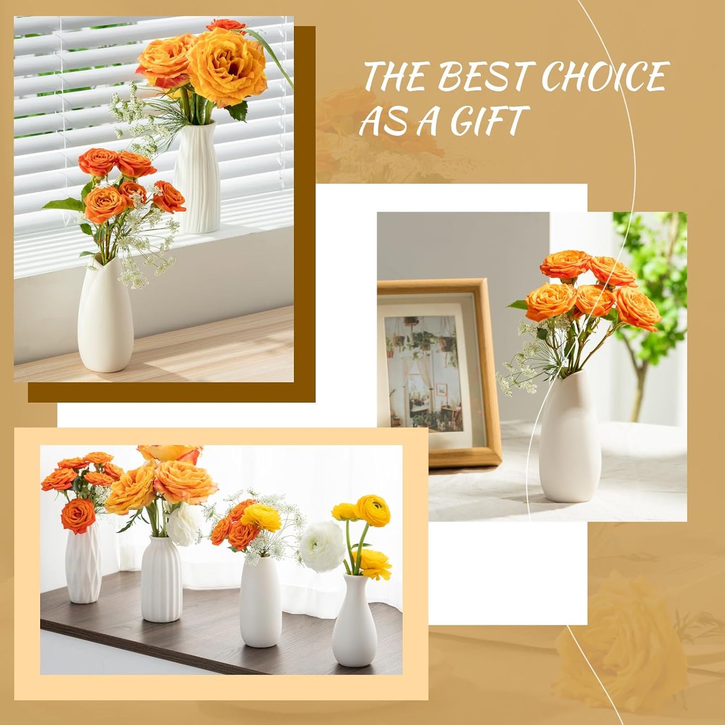 Small White Ceramic Vase Set of 10 - Mini Bud Vases for Flowers and Pampas Grass, Boho Centerpieces for Home and Party Decor, White Vases Home Decor, Ceramic Vase Set for Weddings