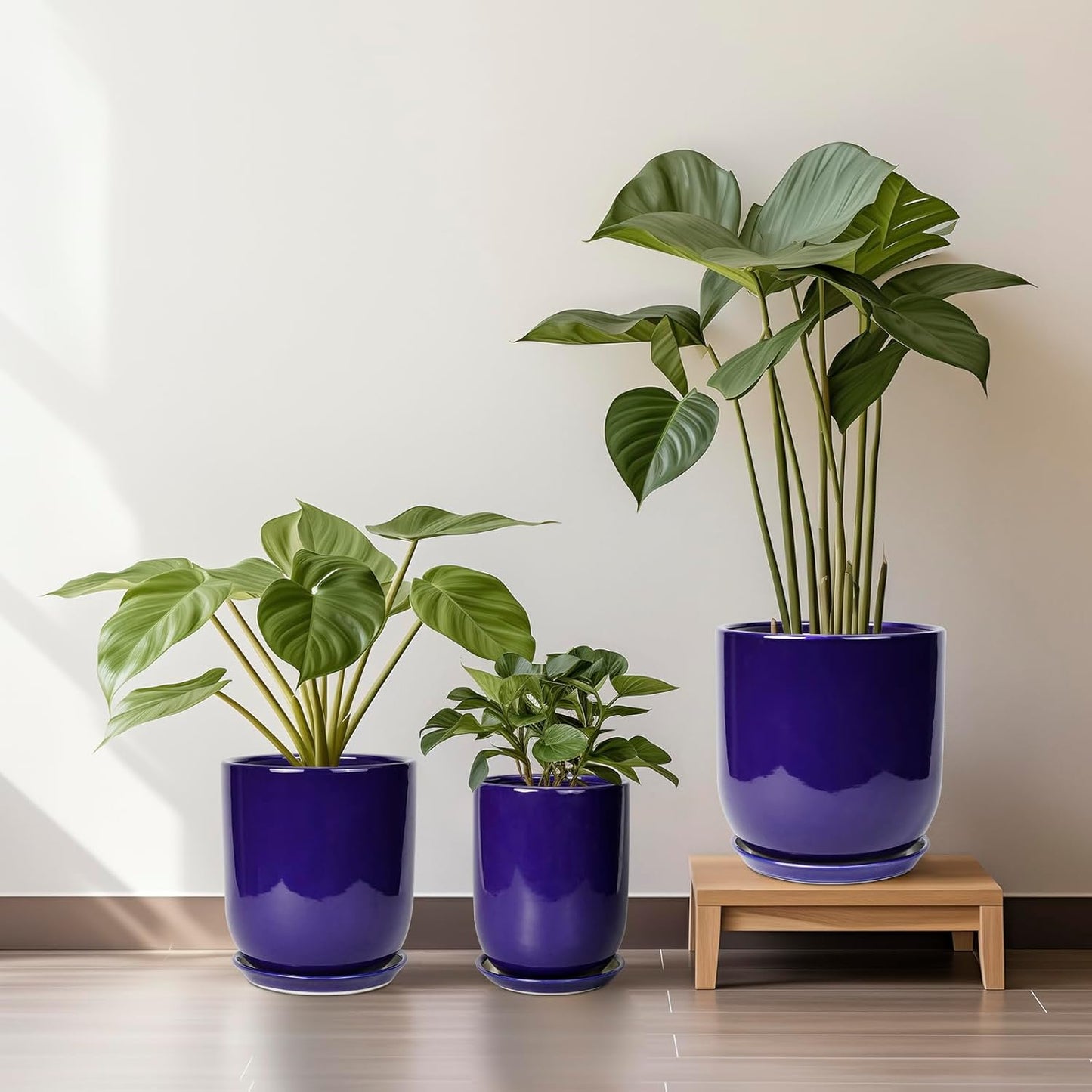 10 Inch Plant Pot - Ceramic Pot for Indoor Plants Large Planter Modern Outdoor Flower Pot with Drainage Hole and Saucer for Home Patio Decor Blue