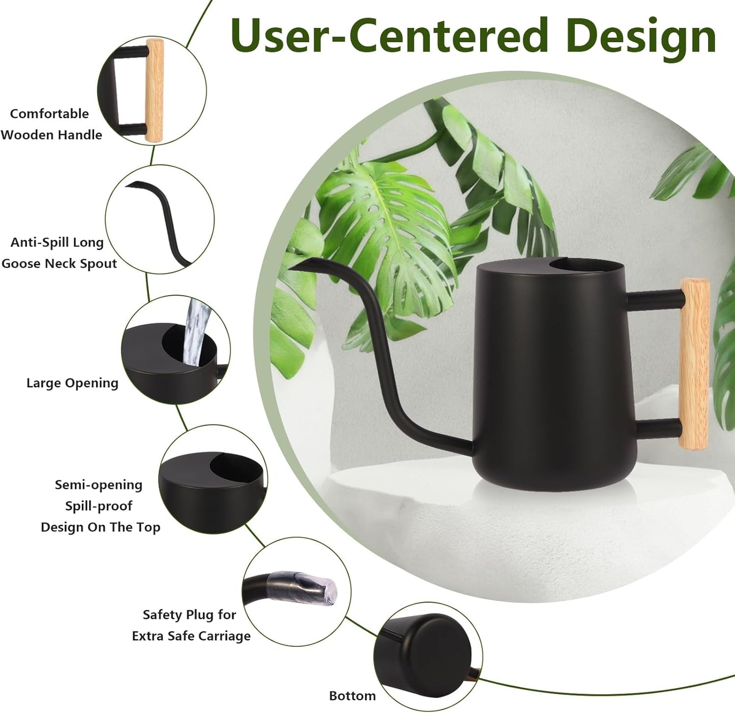 Plant Watering Can,35oz Metal Watering Can,Stainless Steel Indoor Plants with Long Curved Spout,Small Bonsai Outdoor Garden Modern Decorative(Black)