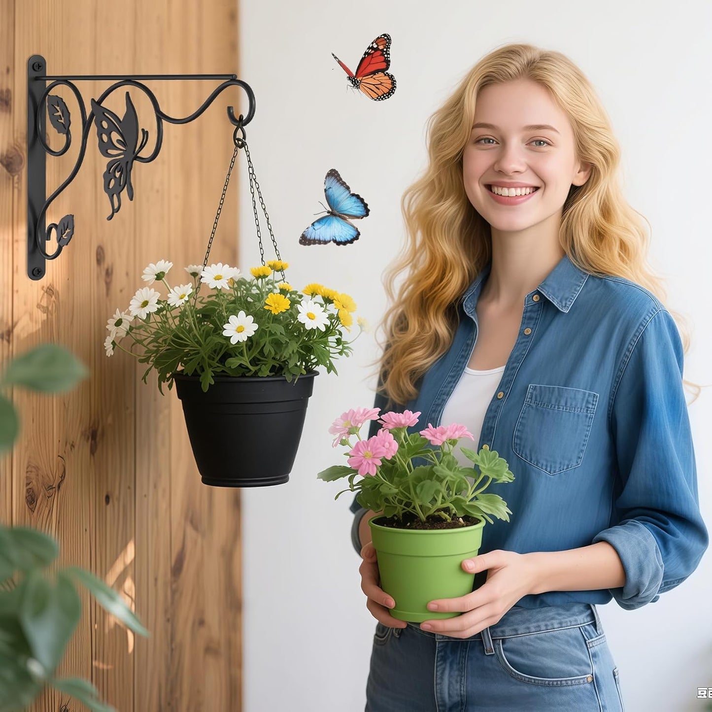 2 Pack Heavy Duty Plant Hooks for Hanging - 12 Inch Metal Wall Hangers Indoor/Outdoor, Sturdy Plant Bracket for Bird Feeders, Planters, Lanterns, Wind Chimes - Patio, Garden, Home Decor (Black)