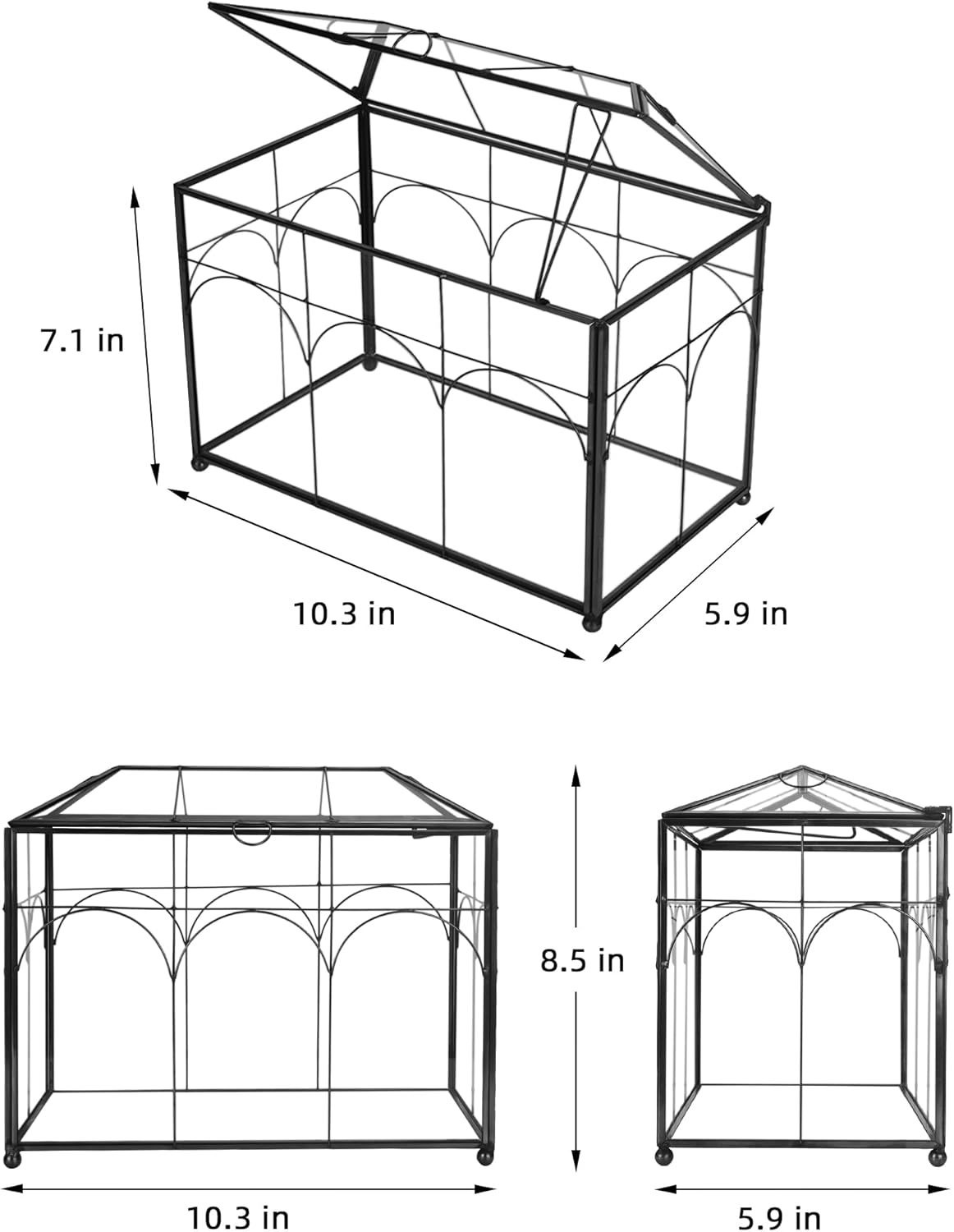 Handmade Glass Planter Terrarium with Lid, Indoor Tabletop Centerpiece Display Box Modern Decor DIY Gift Plant Terrarium Container for Succulent Cacti Air Plants Flower (Black)