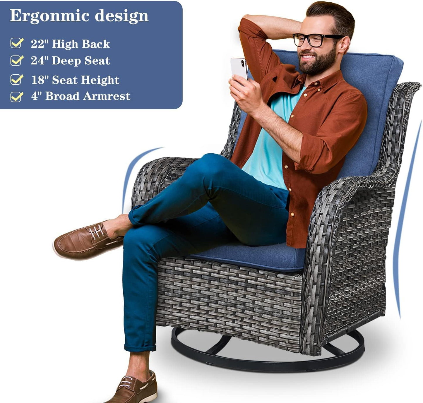 8 Piece Outdoor Patio Furniture Set - 41" CSA Propane Fire Pit Table Patio Conversation Set with Swivel Rocker Outdoor Chairs, Wicker loveseat and Ottoman for Outside Casual Gathering