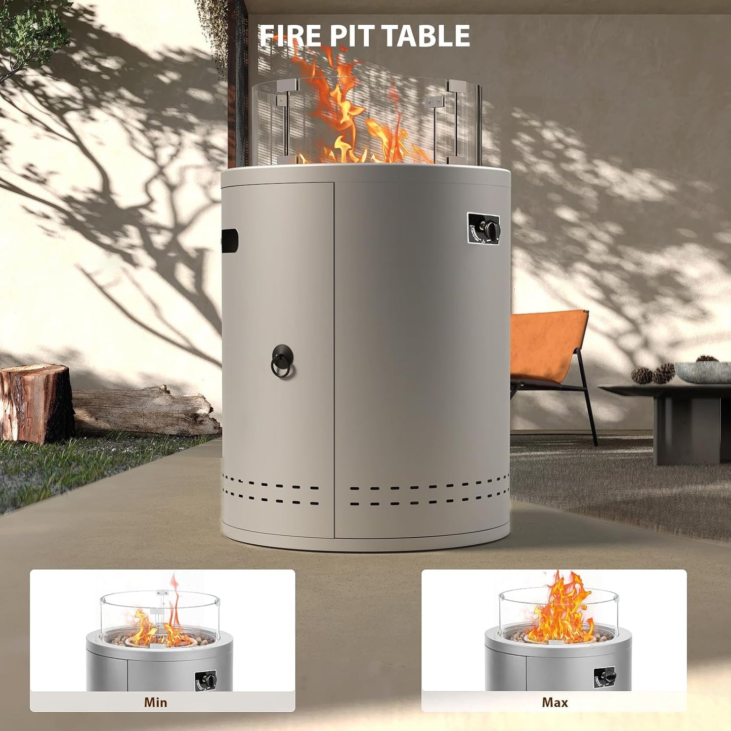 20" Smokeless Propane Fire Pit Tabletop, 50,000 BTU Portable Outdoor Fire Pit for Patio, Camping & Backyard, with Lava Rocks, Glass Wind Guard & Waterproof Cover, CSA Certified