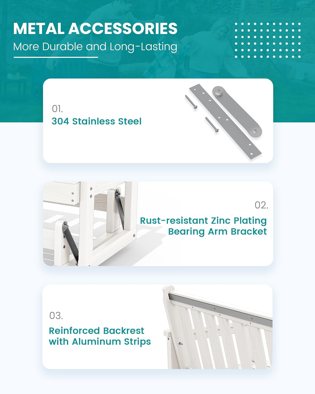 SERWALL Outdoor Glider Bench Set of 2, HDPE Weather-Resistant Swinging Bench for Backyard Garden Porch, White