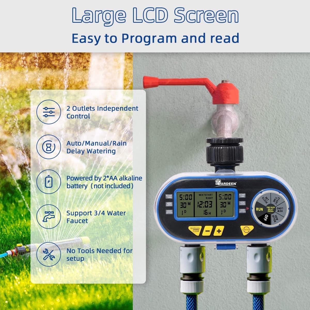 Sprinkler Timer,Outdoor Water Timer for Garden Hose, Programmable with Rain Dela Garden Electronic Irrigation Controller System Color Blue