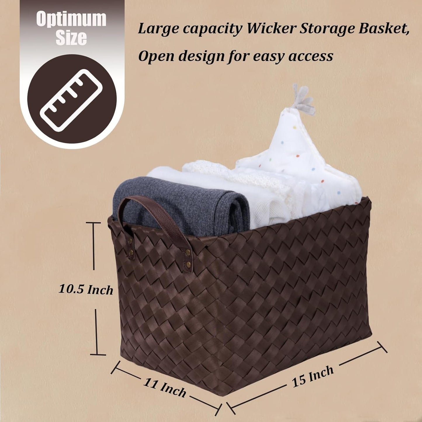 Handwoven Clothes Basket Laundry Hampers Large Wicker Storage Baskets for Shelves Blankets Closet Storage Bins Car Bedroom Bathroom Organizers and Storage Bath (Pack of 4, Espresso color)