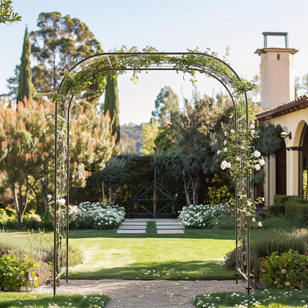 Jardineer Metal Garden Arbor,104.3-Inch Tall,Flat-Top Wrought Iron Outdoor Archway,Heavy-Duty Trellis for Climbing Plants,Perfect for Backyard Garden Entrance,Designed for Roses and Wisteria (Copper)