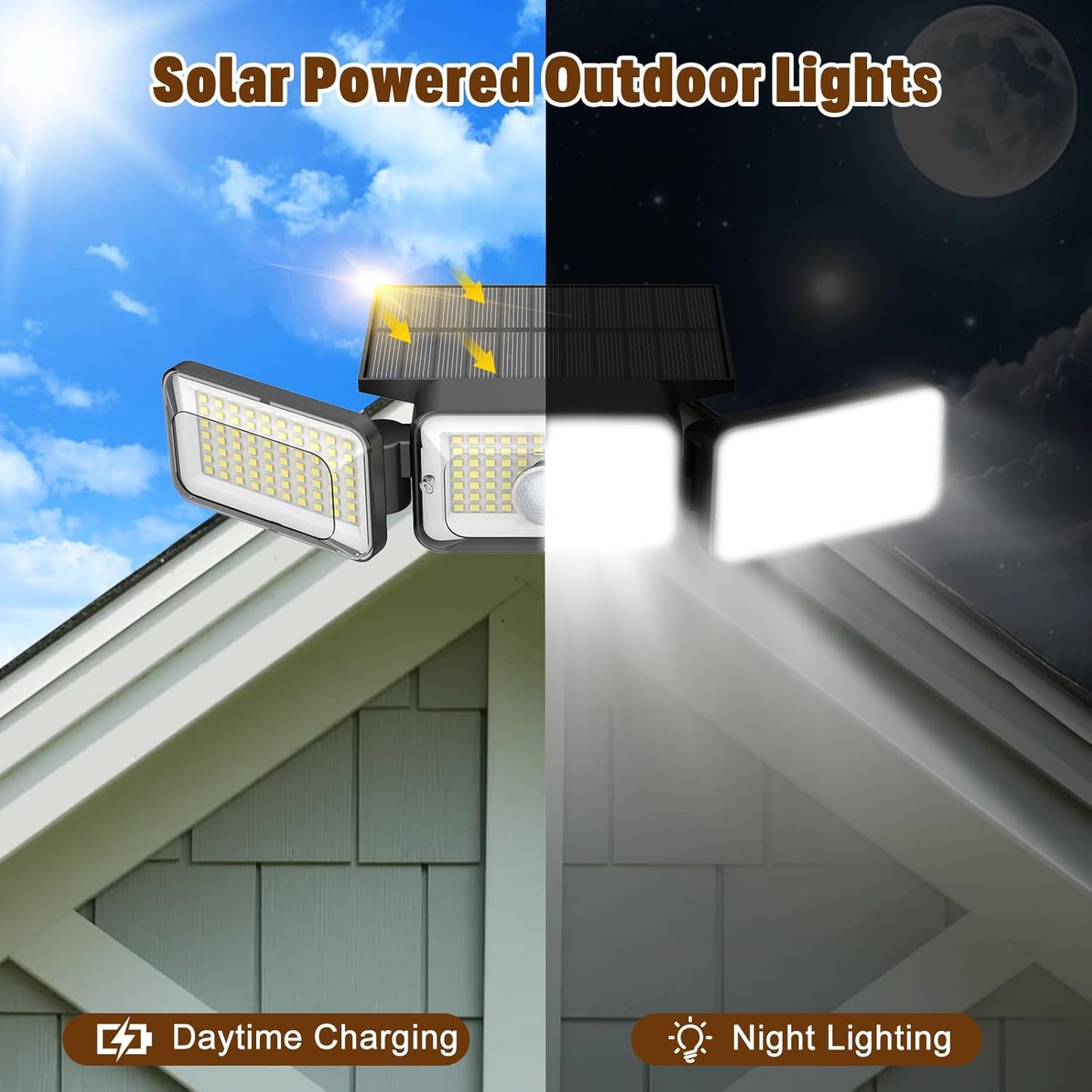 Solar Lights Outdoor Waterproof, Motion Sensor & Flood Outdoor Lights with Remote Control, 4 Adjustable Modes, 3000LM & 218 LED, High-Energy-Density Solar Panel-Monocrystalline Technology, 4 Pack