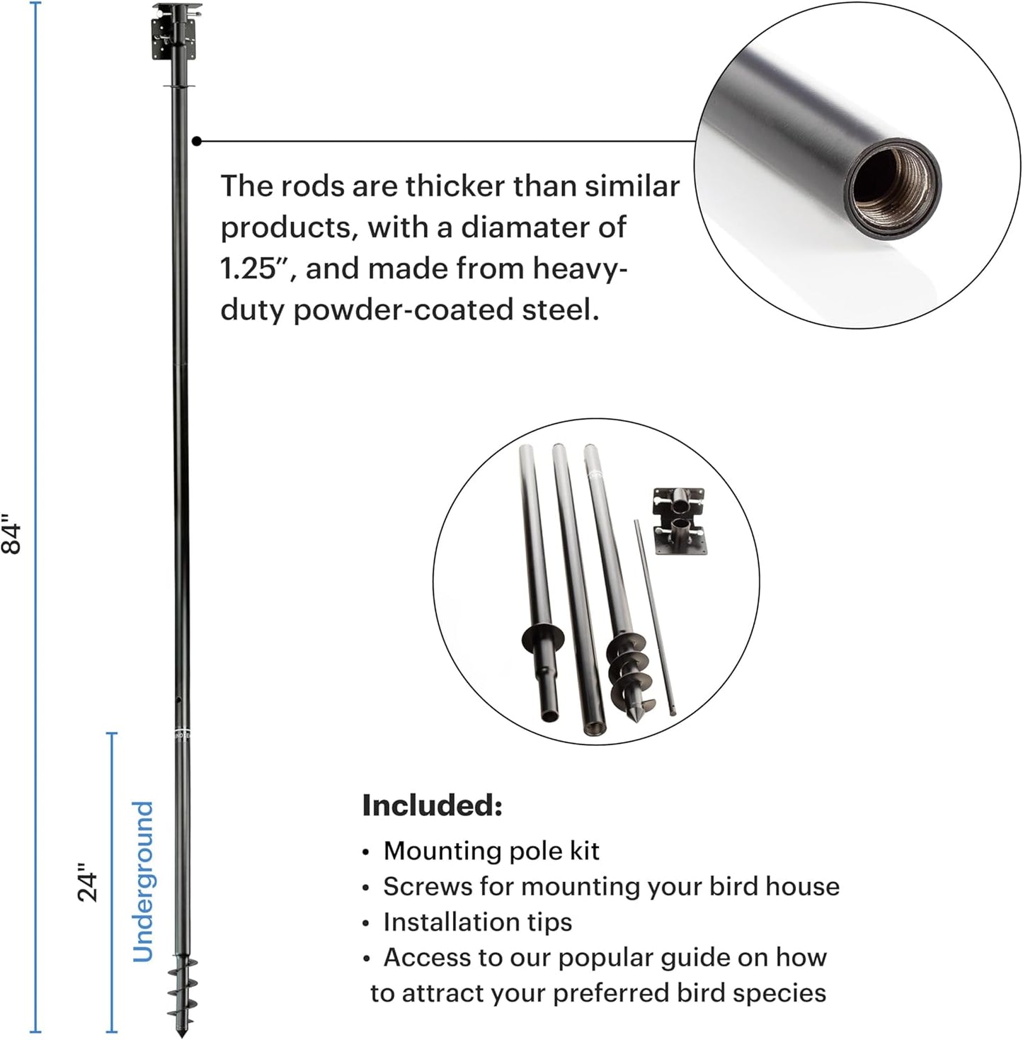 WHITEHORSE Bird House Pole Mount- A Professional Bird Feeder Pole for Outside - Very Sturdy Against Strong Winds - 7β Tall Bird House Poles for Outdoors - Pole for Bird Feeders - Bluebird House Pole