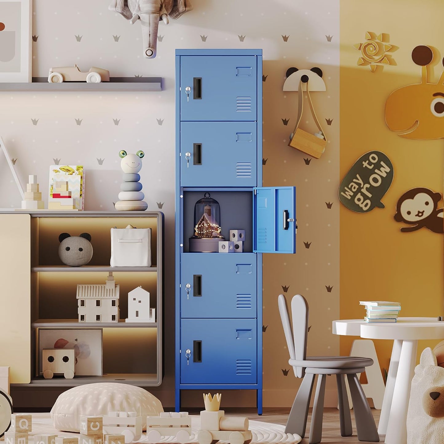 METAN Metal Storage Employees Locker with 5 Lockable Doors,Locking Storage Cabinets for Small Spaces,Home,School,Gym,Assembly Required,Blue